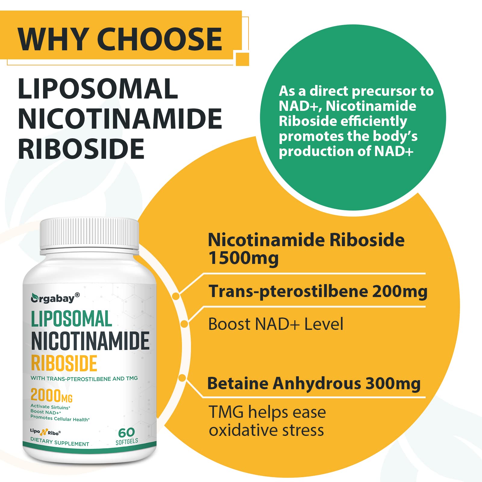 Foto 6 pulgar | Suplemento De Ribósido De Nicotinamida Liposomal Orgabay 2000 Mg - Venta Internacional.