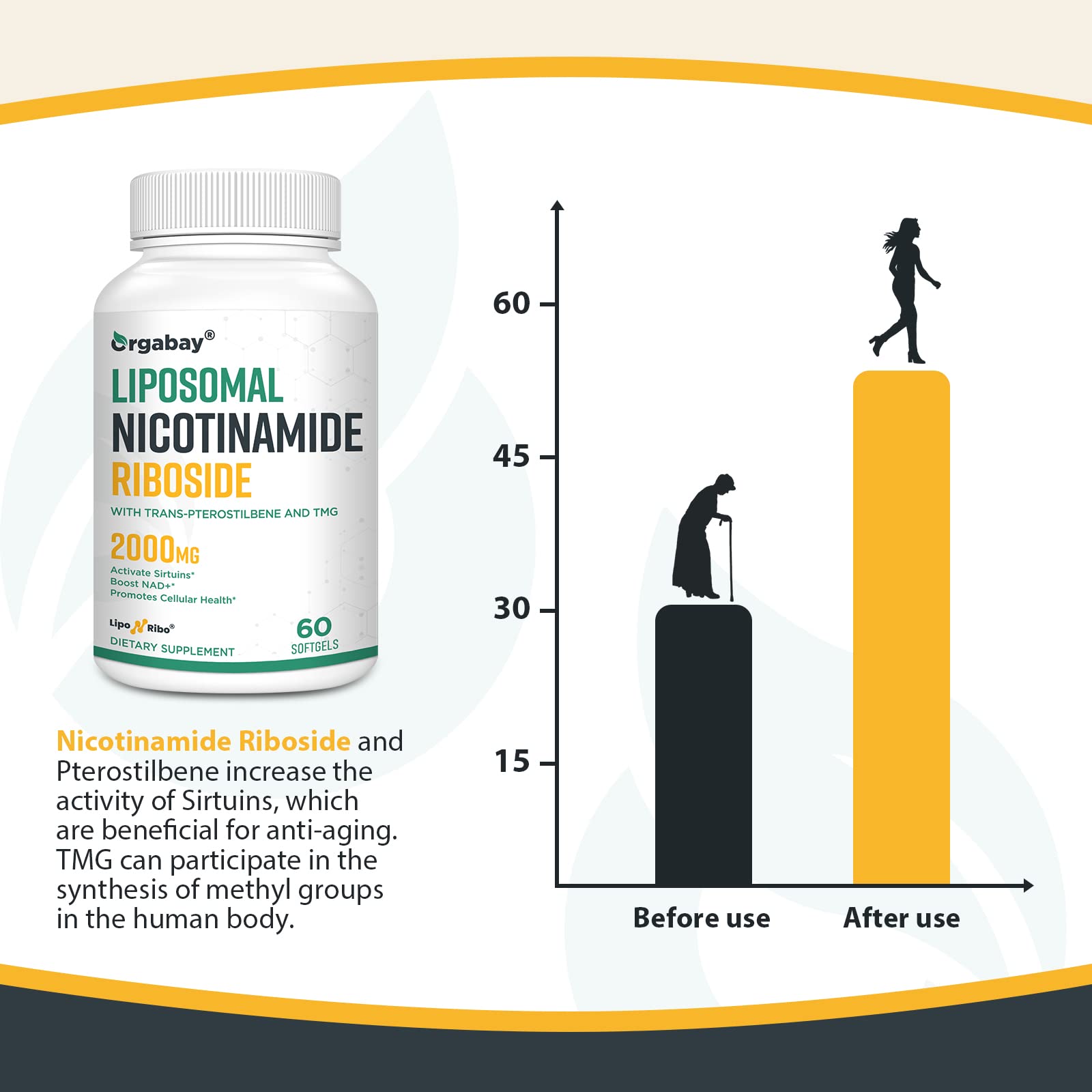 Foto 7 | Suplemento De Ribósido De Nicotinamida Liposomal Orgabay 2000 Mg - Venta Internacional.