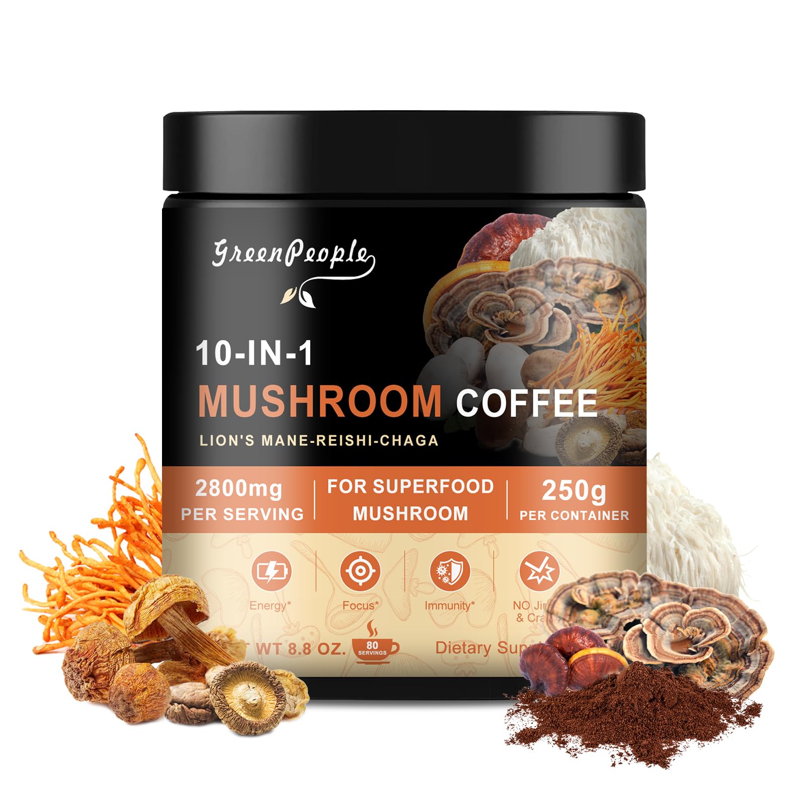 Foto 2 pulgar | Café Con Hongos Greenpeople 10 En 1 Con Melena De León, Reishi, 250 Ml - Venta Internacional.