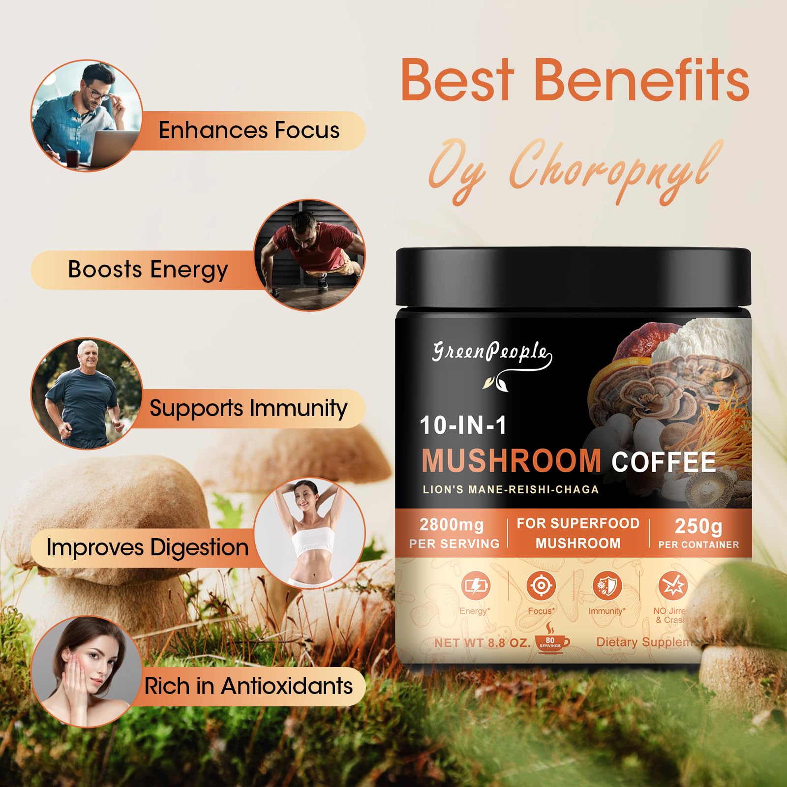 Foto 5 pulgar | Café Con Hongos Greenpeople 10 En 1 Con Melena De León, Reishi, 250 Ml - Venta Internacional.