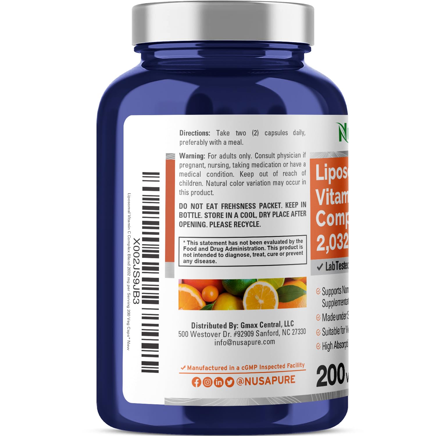 Foto 4 pulgar | Suplemento De Vitamina C Liposomal Nusapure 2032 Mg 200 Cápsulas - Venta Internacional.