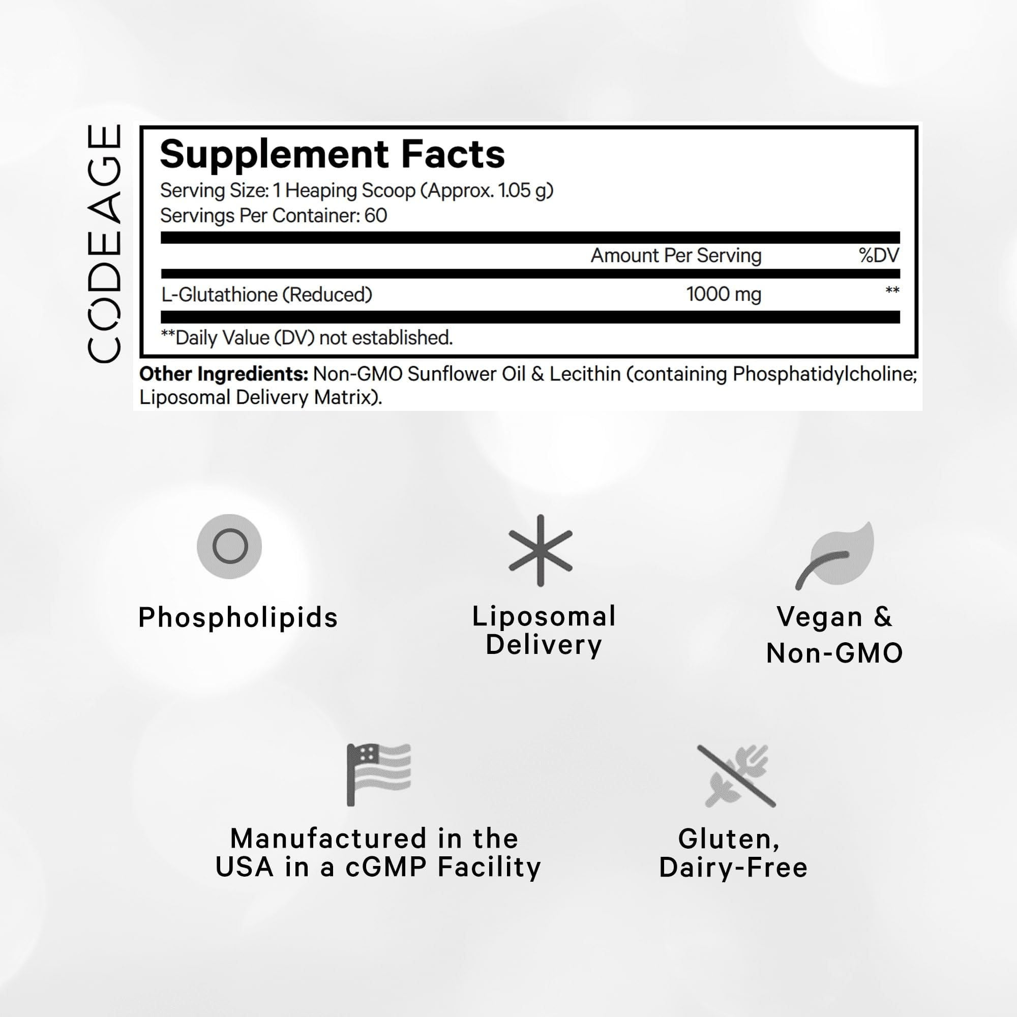 Foto 3 pulgar | Suplemento De Glutatión Liposomal Codeage, 1000 Mg, 60 Porciones - Venta Internacional.
