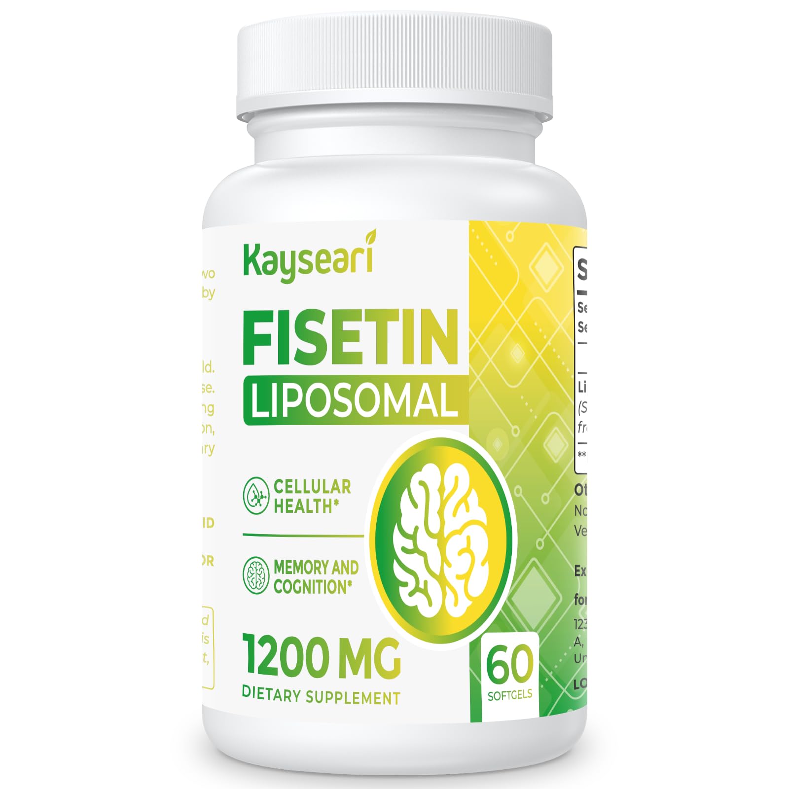 Foto 2 pulgar | Suplementos Kayseari Fisetin 1200 Mg Liposomal 98% Puro 60 Cápsulas - Venta Internacional.