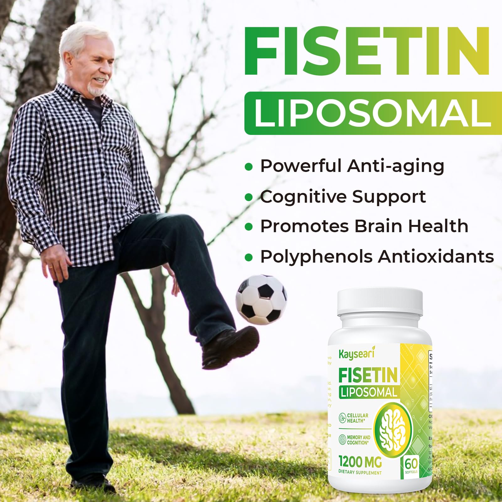 Foto 7 pulgar | Suplementos Kayseari Fisetin 1200 Mg Liposomal 98% Puro 60 Cápsulas - Venta Internacional.