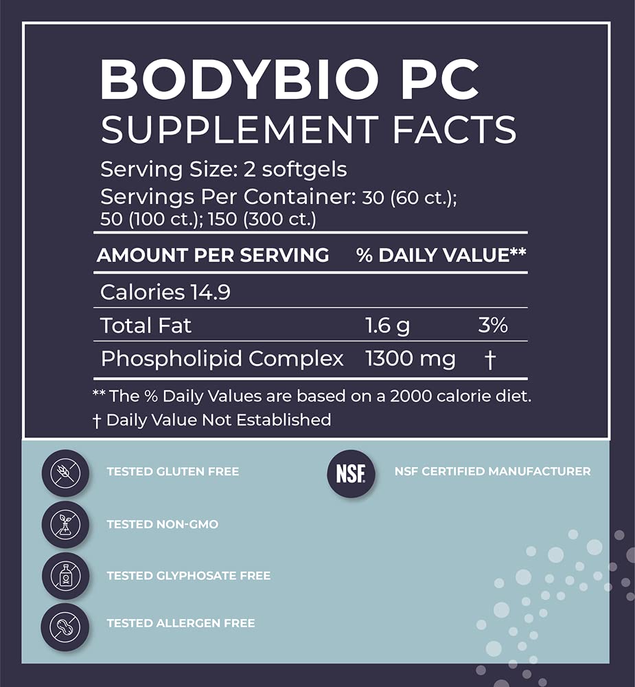 Foto 3 pulgar | Suplemento Bodybio Phospholipid Complex 100 Cápsulas - Venta Internacional