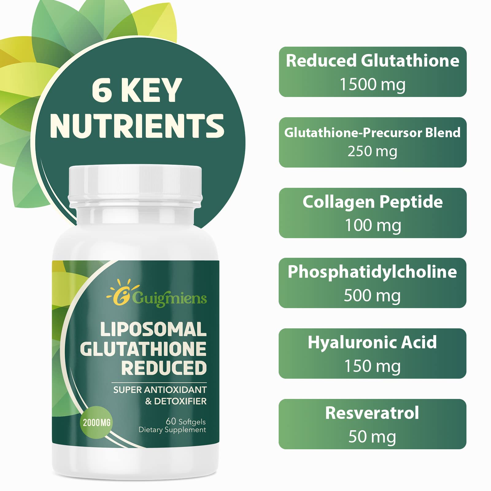Foto 5 pulgar | Suplemento De Glutatión Liposomal De Guigmiens, 2000 Mg, 120 Unidades - Venta Internacional.
