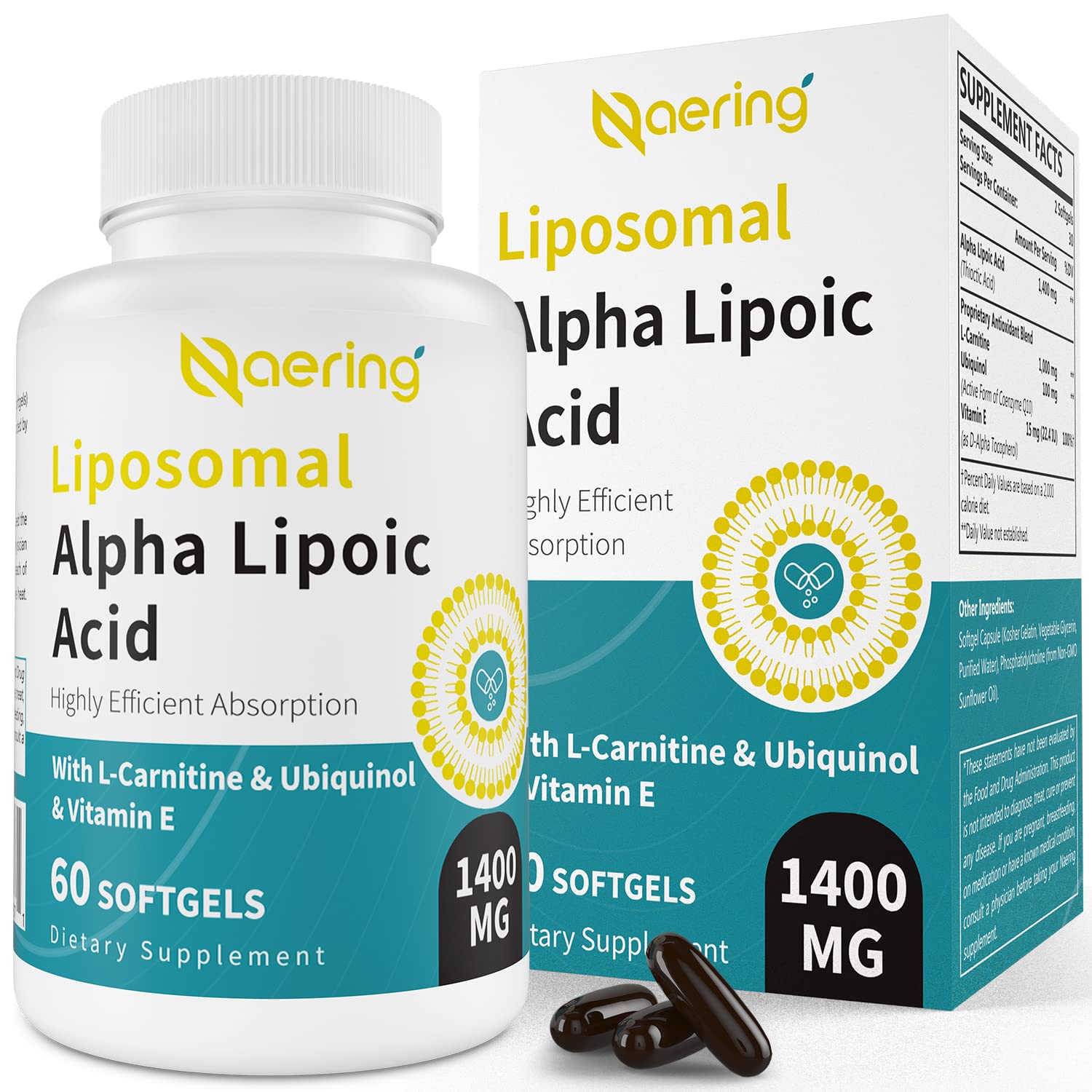 Foto 2 pulgar | Suplemento En Cápsulas Blandas De 1400 Mg De Ácido Alfa Liposomal Alfa Lipoico - Venta Internacional.