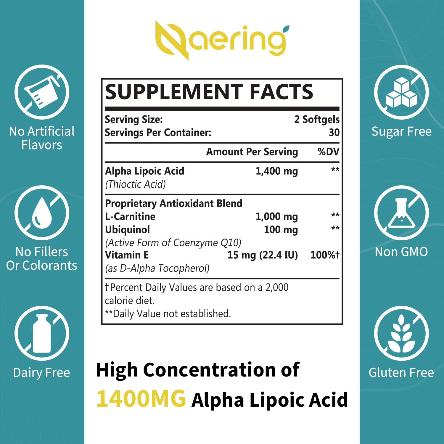 Foto 3 pulgar | Suplemento En Cápsulas Blandas De 1400 Mg De Ácido Alfa Liposomal Alfa Lipoico - Venta Internacional.