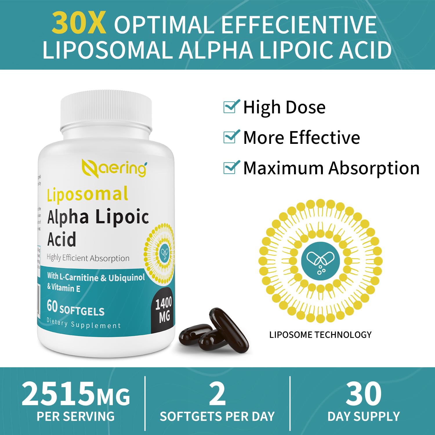 Foto 7 pulgar | Suplemento En Cápsulas Blandas De 1400 Mg De Ácido Alfa Liposomal Alfa Lipoico - Venta Internacional.
