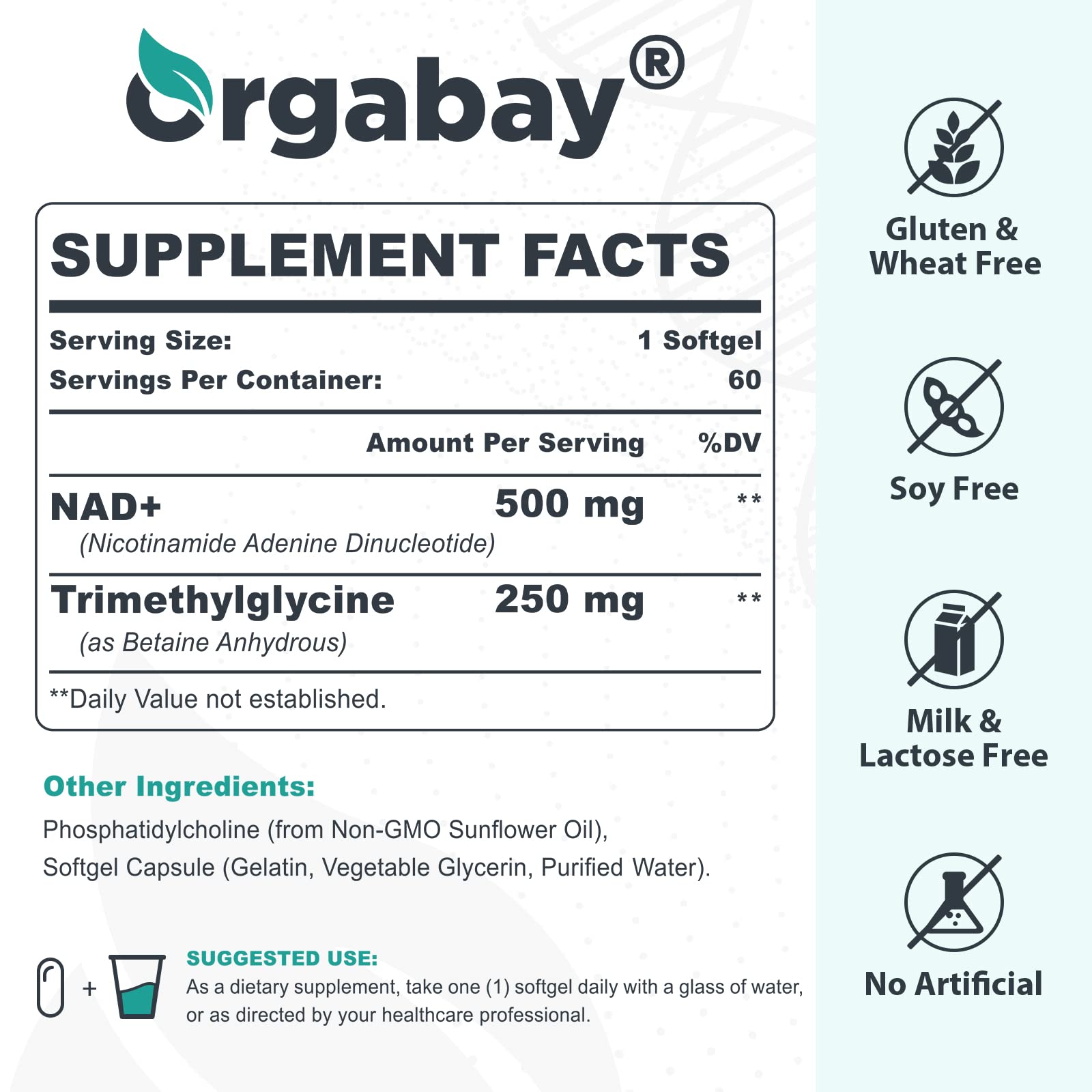 Foto 3 pulgar | Suplemento Orgabay Liposomal Nad+ 500 Mg Con Tmg 250 Mg X60 Cápsulas Blandas - Venta Internacional.