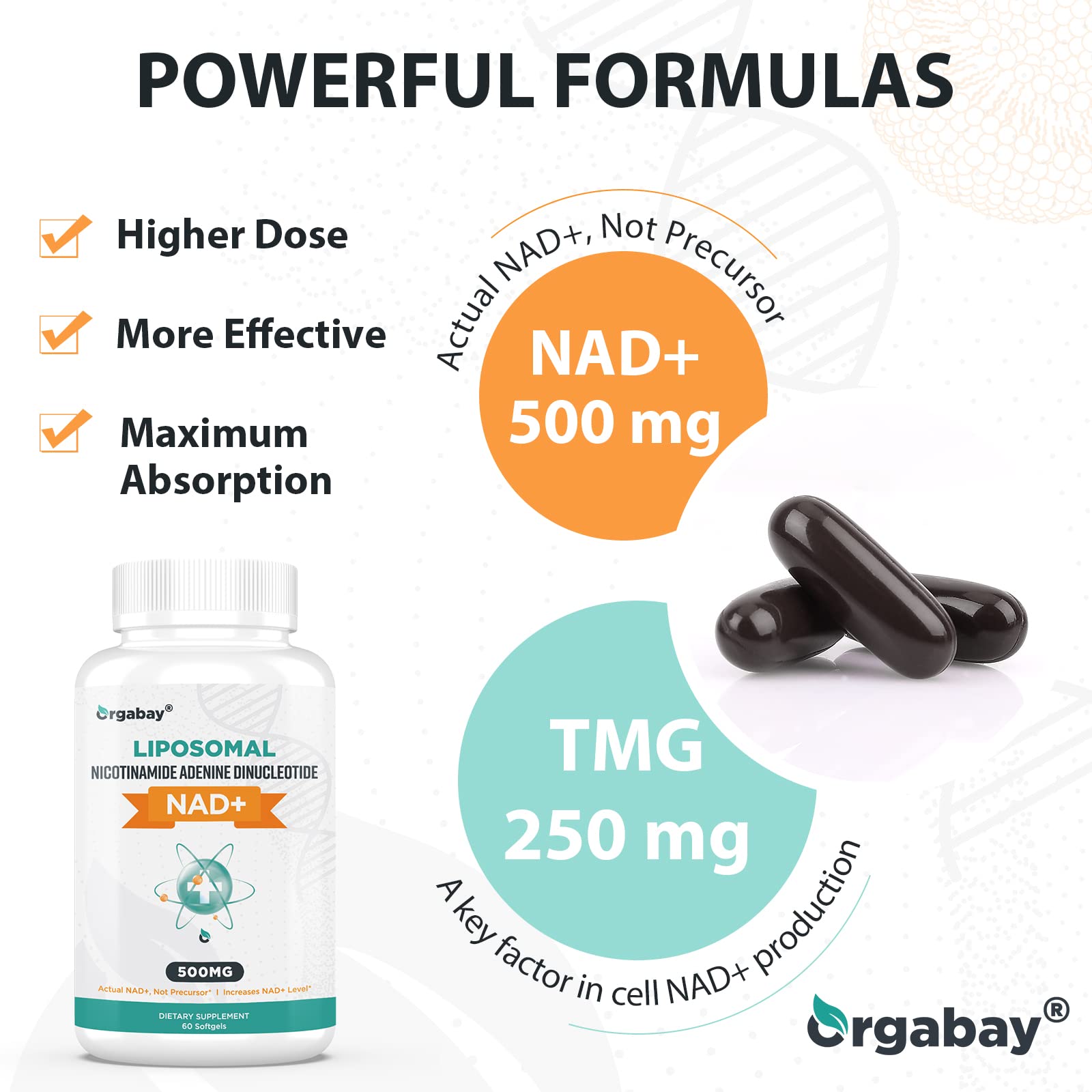 Foto 7 pulgar | Suplemento Orgabay Liposomal Nad+ 500 Mg Con Tmg 250 Mg X60 Cápsulas Blandas - Venta Internacional.