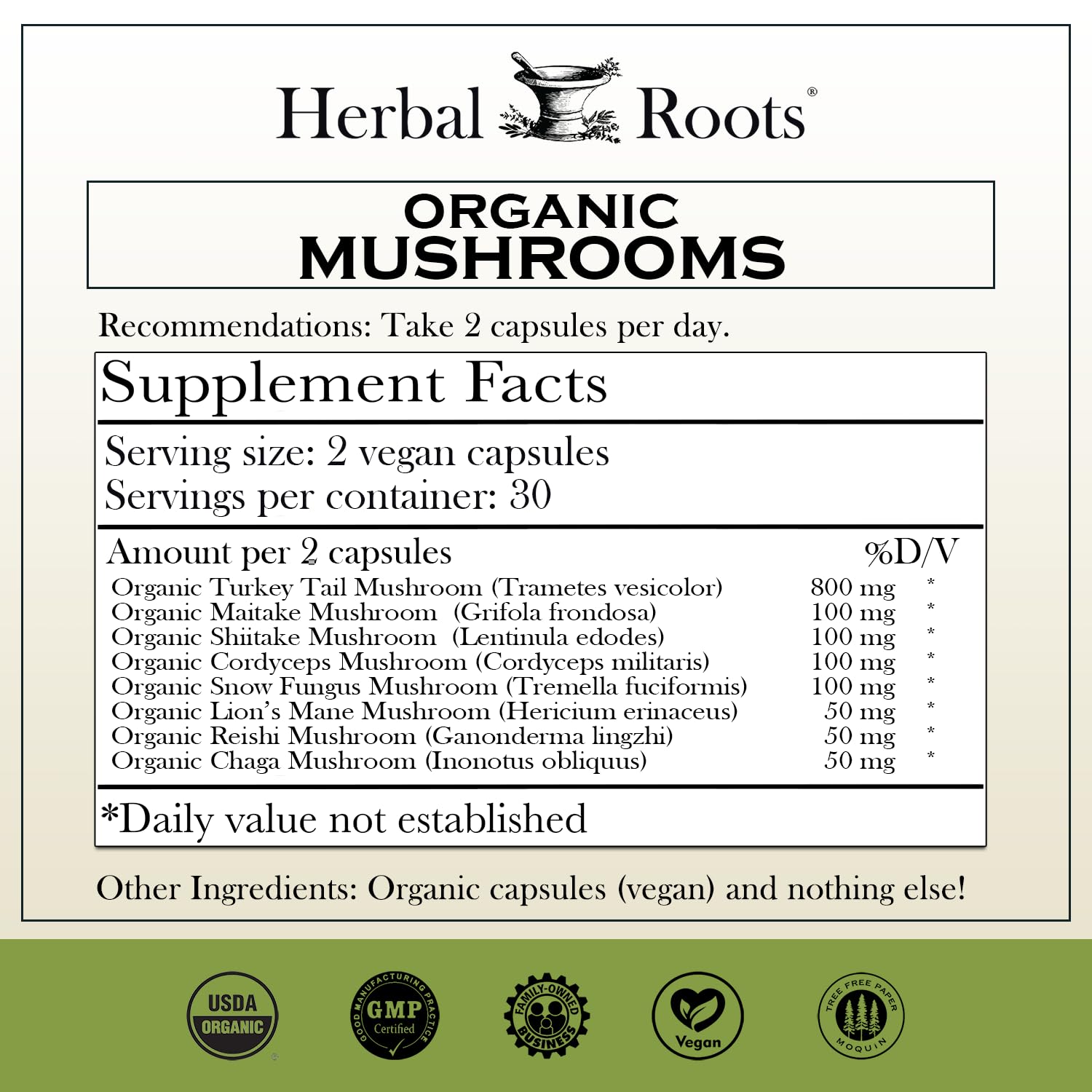 Foto 3 pulgar | Cápsulas De Suplemento Herbal Roots Mushroom Blend 8 Organic - Venta Internacional.