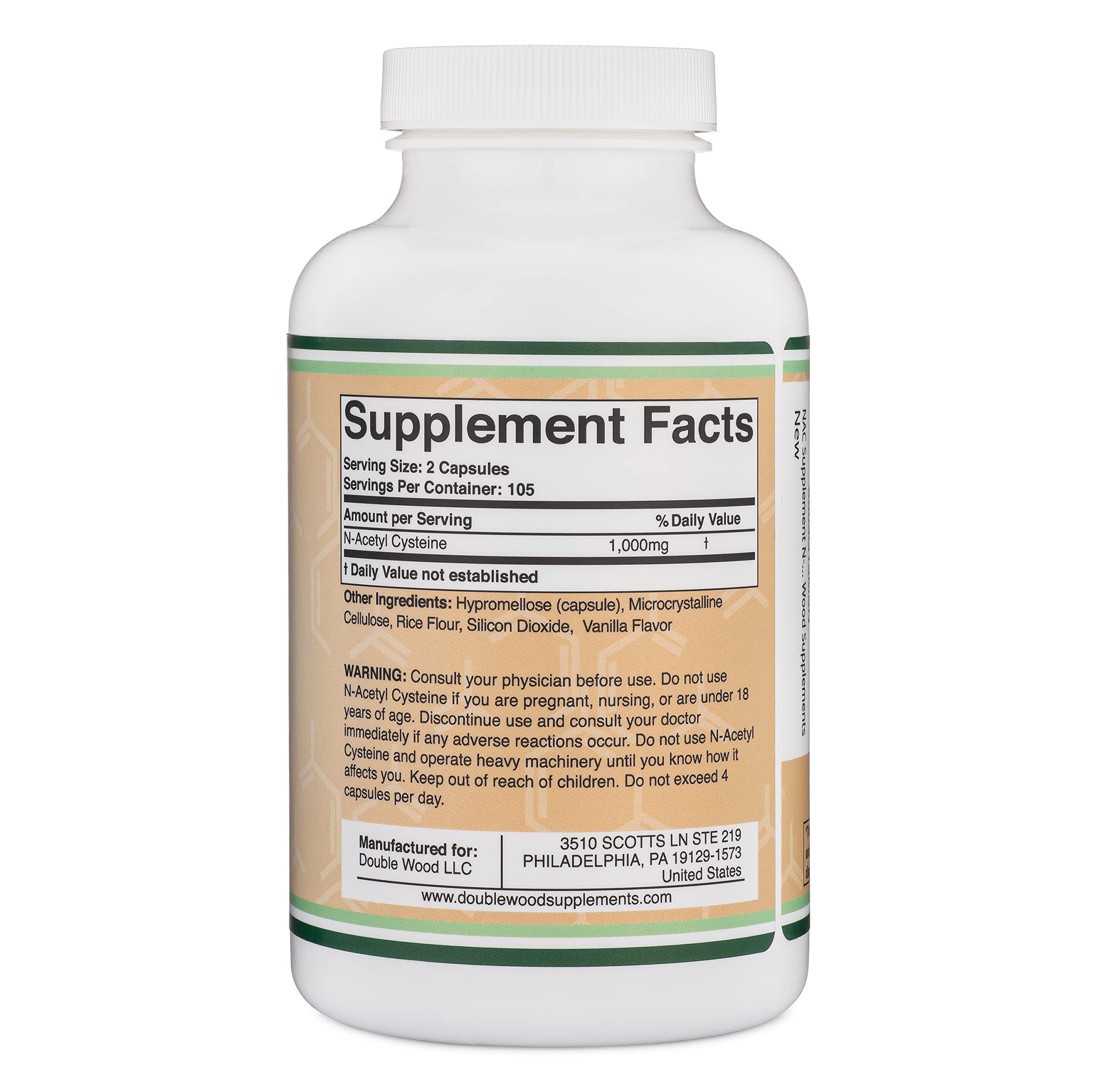 Foto 3 pulgar | Suplemento De N-acetil Cisteína De Double Wood, 1000 Mg, 210 Cápsulas - Venta Internacional.