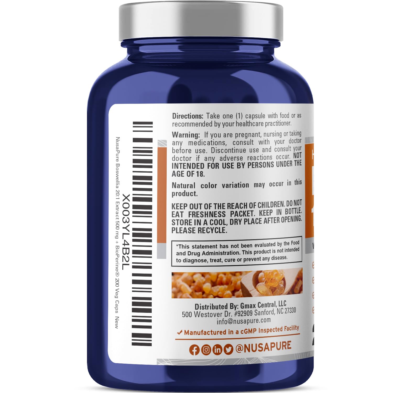 Foto 4 pulgar | Suplemento Nusapure Boswellia Serrata 10.000 Mg 200 Cápsulas - Venta Internacional.