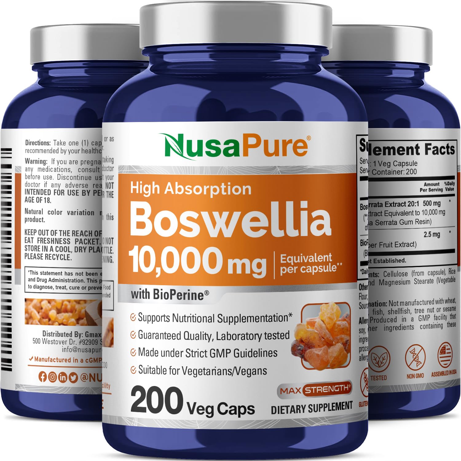 Foto 5 pulgar | Suplemento Nusapure Boswellia Serrata 10.000 Mg 200 Cápsulas - Venta Internacional.