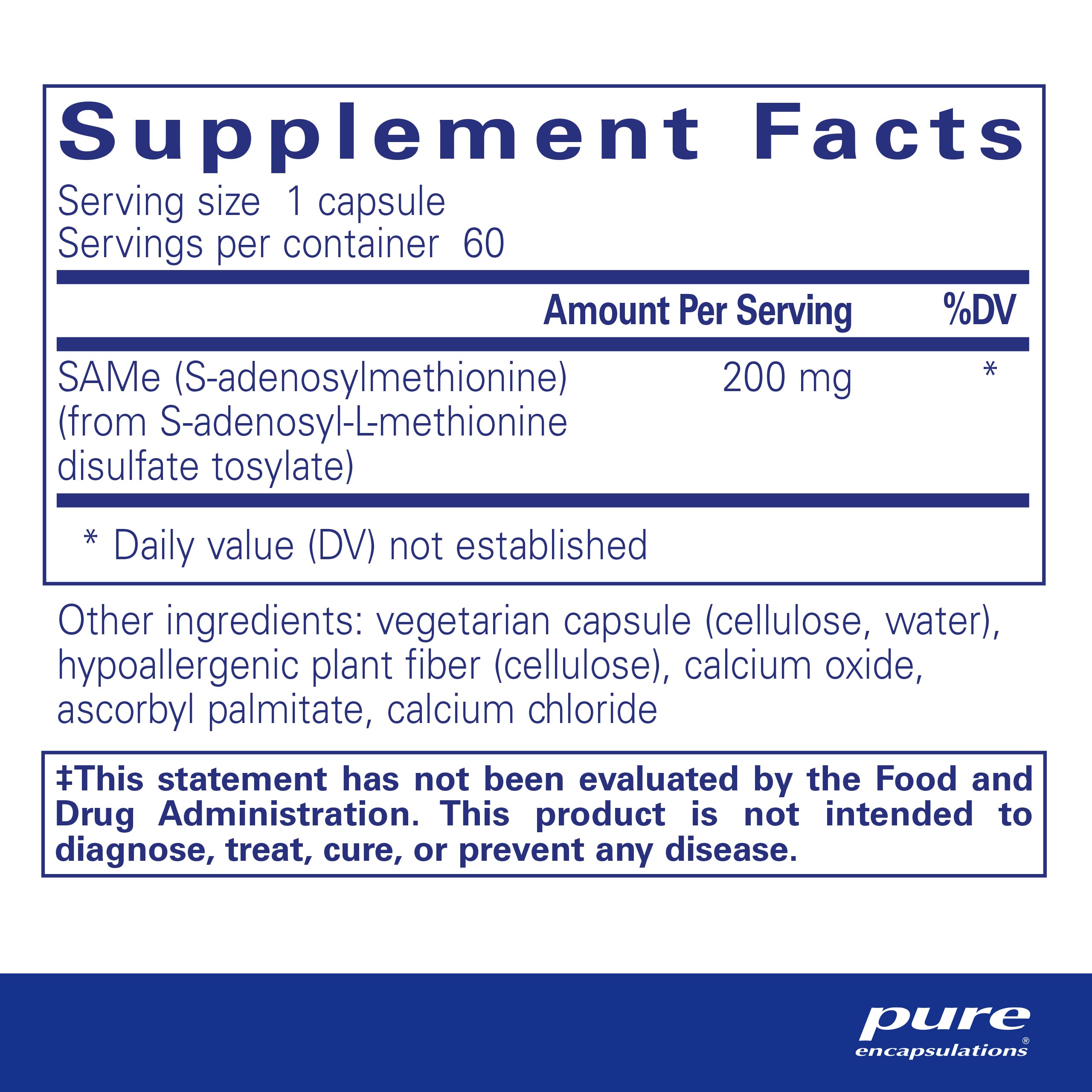 Foto 3 pulgar | Suplemento Pure Encapsulations Same S-adenosilmetionina 60 Cápsulas - Venta Internacional.