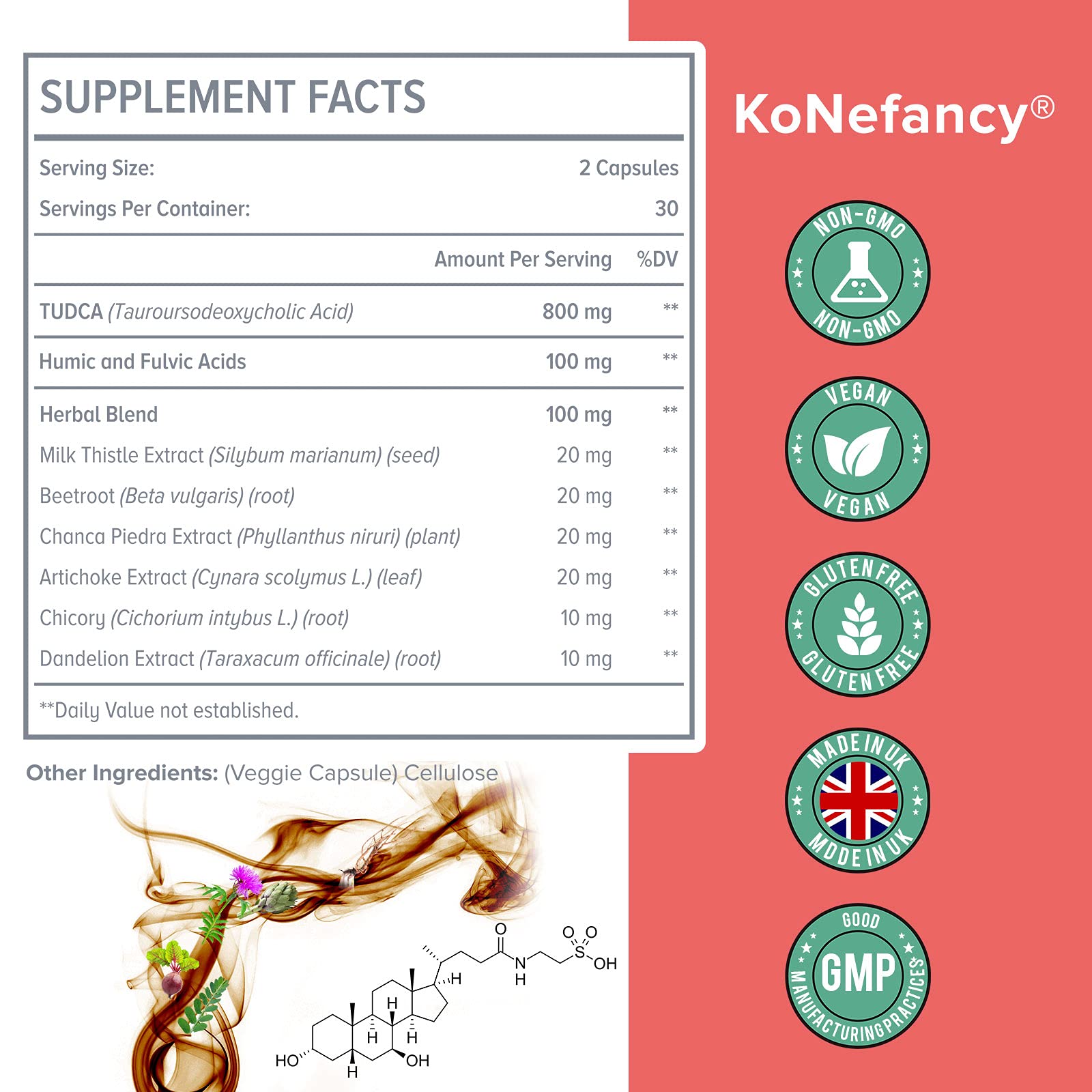 Foto 4 pulgar | Suplementos Konefancy Tudca Liver 1000 Mg Con Mezcla De Hierbas 60 Cápsulas - Venta Internacional.