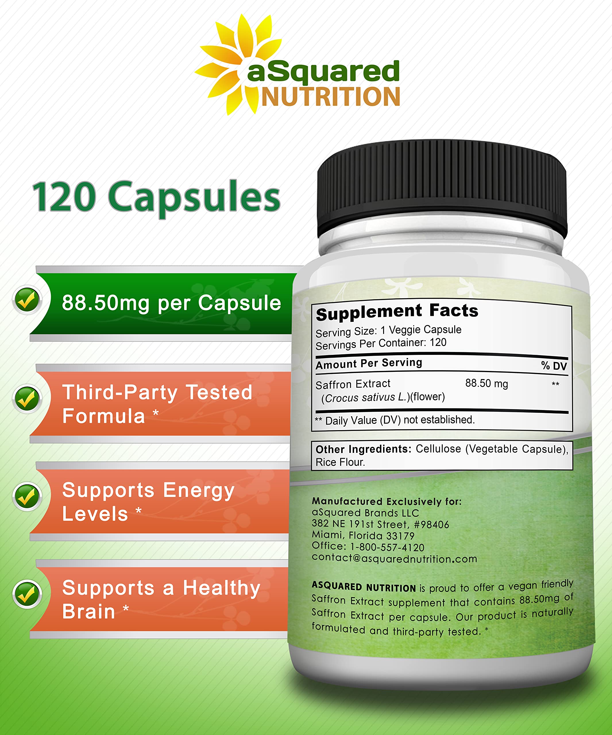 Foto 7 pulgar | Suplemento De Extracto De Azafrán De Squared Nutrition 88,50 Mg 120 Cápsulas - Venta Internacional.