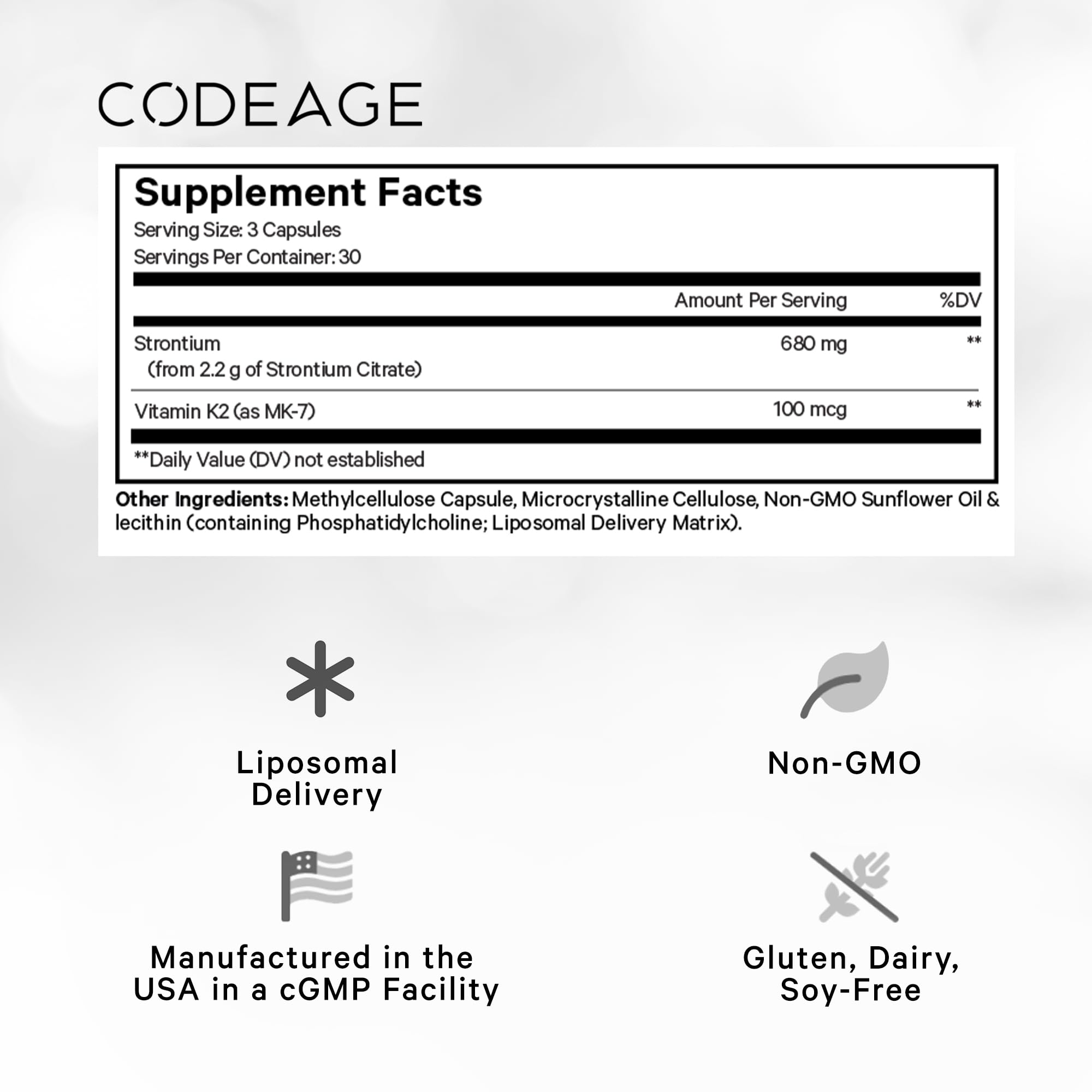 Foto 3 pulgar | Suplemento De Estroncio Liposomal Codeage 90 Cápsulas - Venta Internacional.
