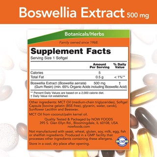 Foto 2 | Suplemento Now Foods Extracto De Boswellia, 500 Mg, Cápsulas Blandas X180 - Venta Internacional.