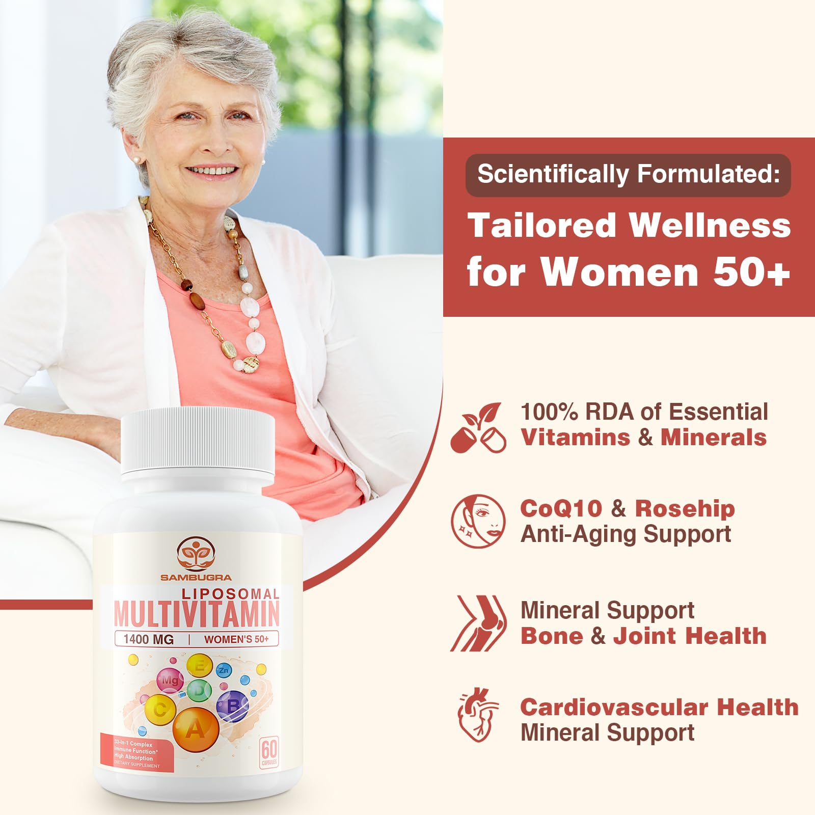 Foto 3 pulgar | Suplemento Multivitamínico Liposomal Sambugra Para Mujeres, 50 O Más De 120 Cápsulas - Venta Internacional.