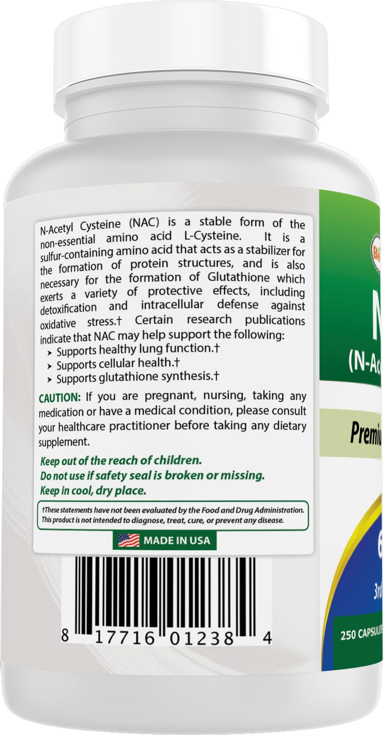Foto 6 pulgar | Suplemento Best Naturals Nac N-acetil-cisteína 600 Mg 250 Cápsulas - Venta Internacional.