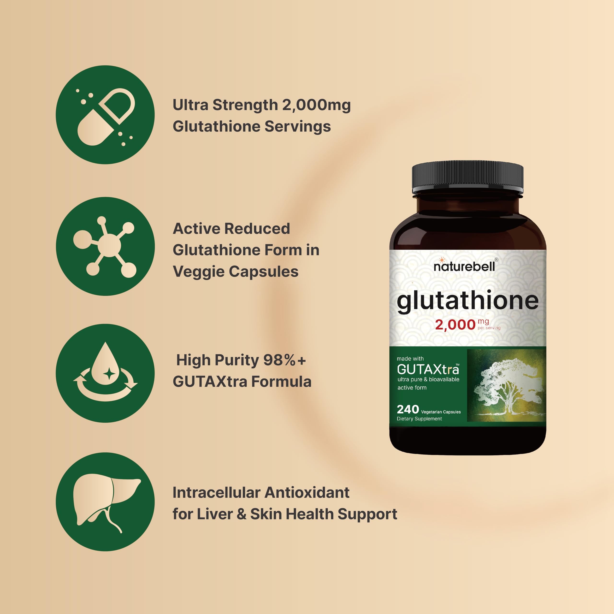 Foto 4 pulgar | Suplemento Naturebell Glutatión 2000 Mg 240 Cápsulas - Venta Internacional.