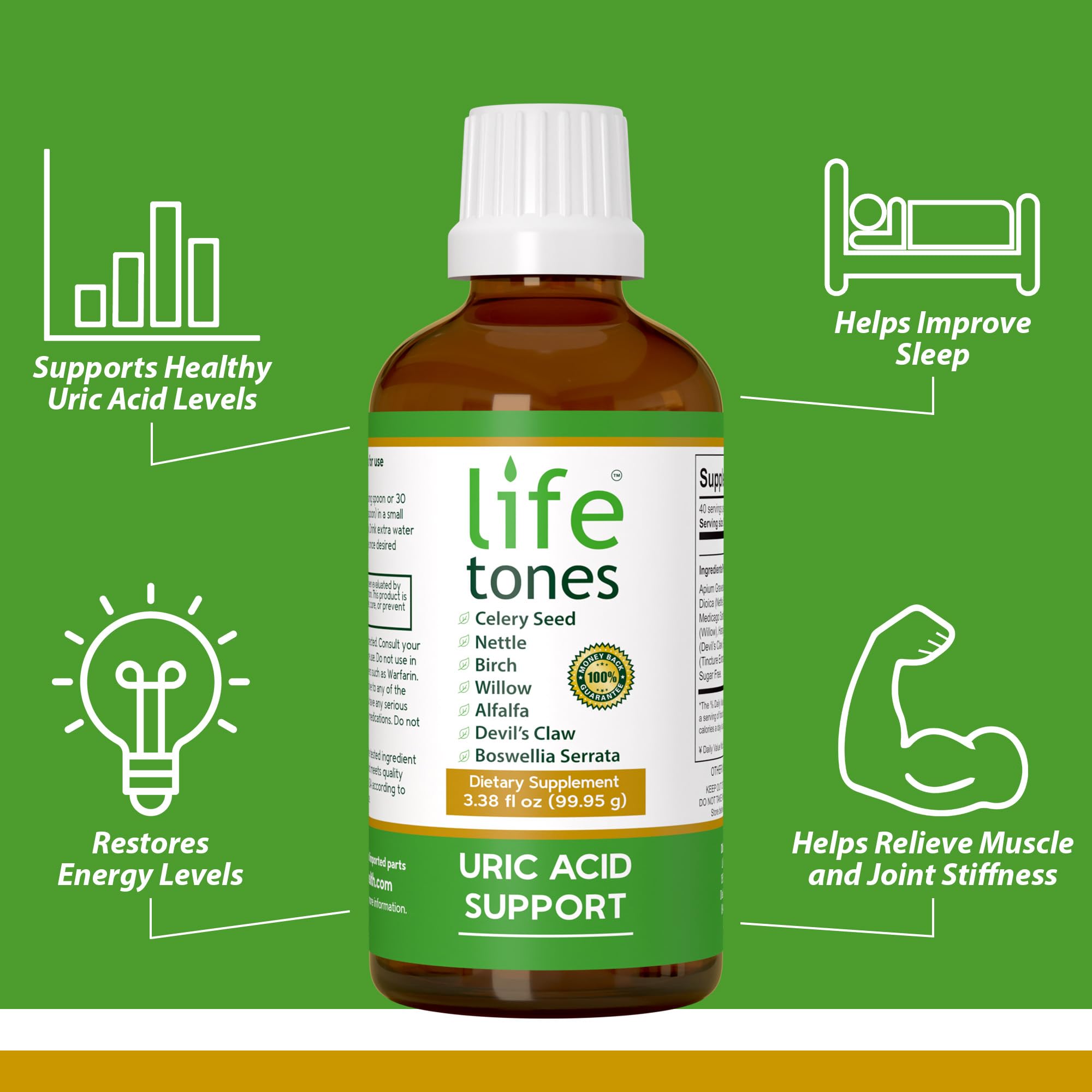 Foto 4 pulgar | Suplemento Life Tones De Ácido Úrico Que Apoya La Salud De Las Articulaciones, 100 Ml - Venta Internacional.