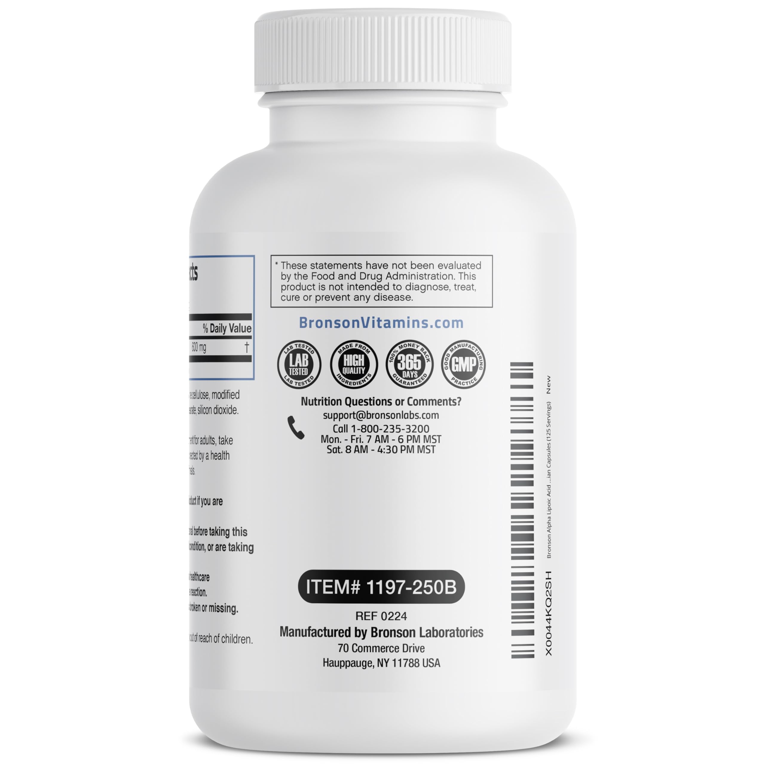 Foto 6 pulgar | Suplemento De Ácido Alfa Lipoico De Bronson 600 Mg 250 Cápsulas - Venta Internacional.