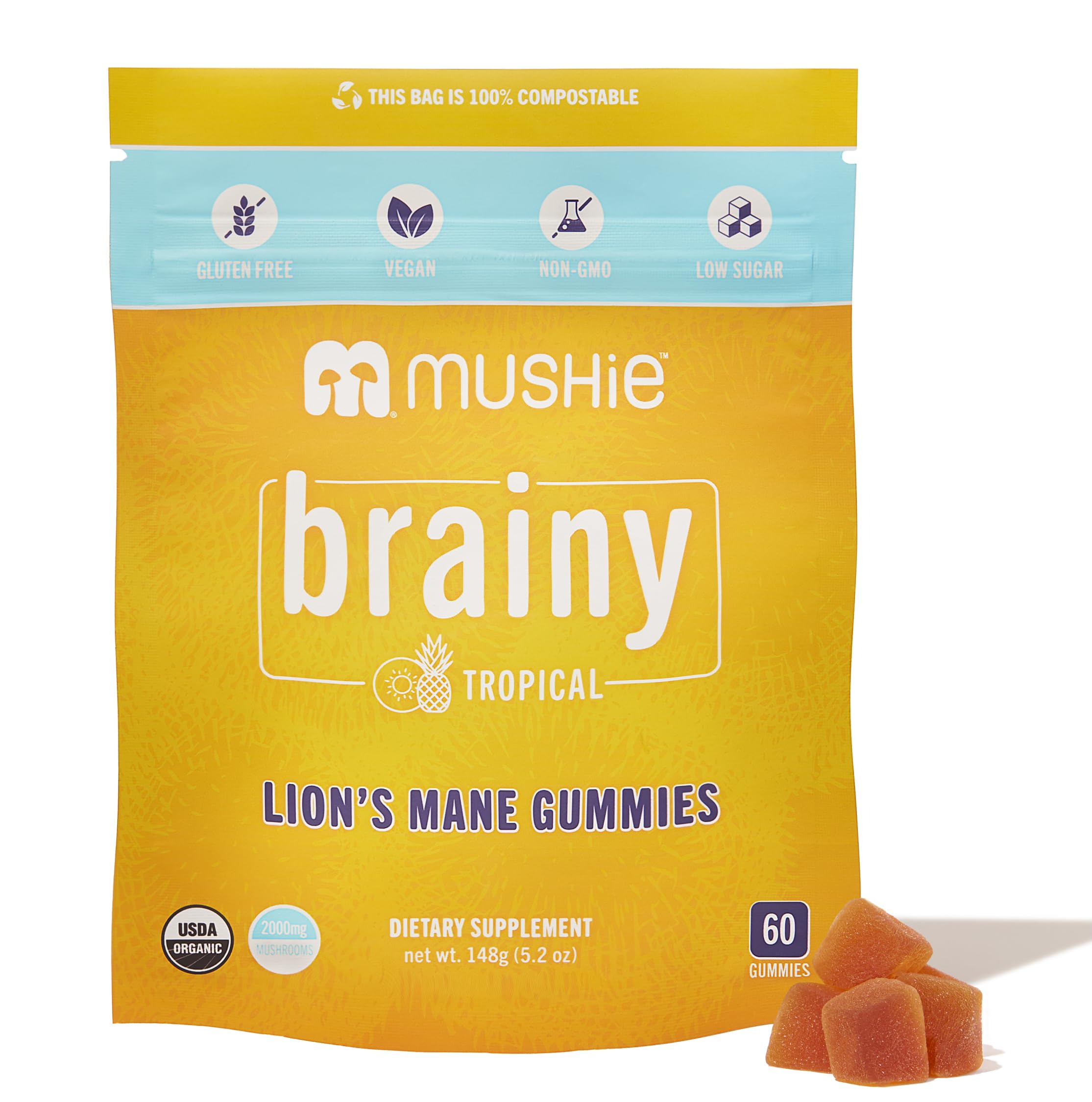 Gominolas Mushie Lion's Mane Mushroom, 2000 Mg, Con Vitamina D, 60 Unidades - Venta Internacional.