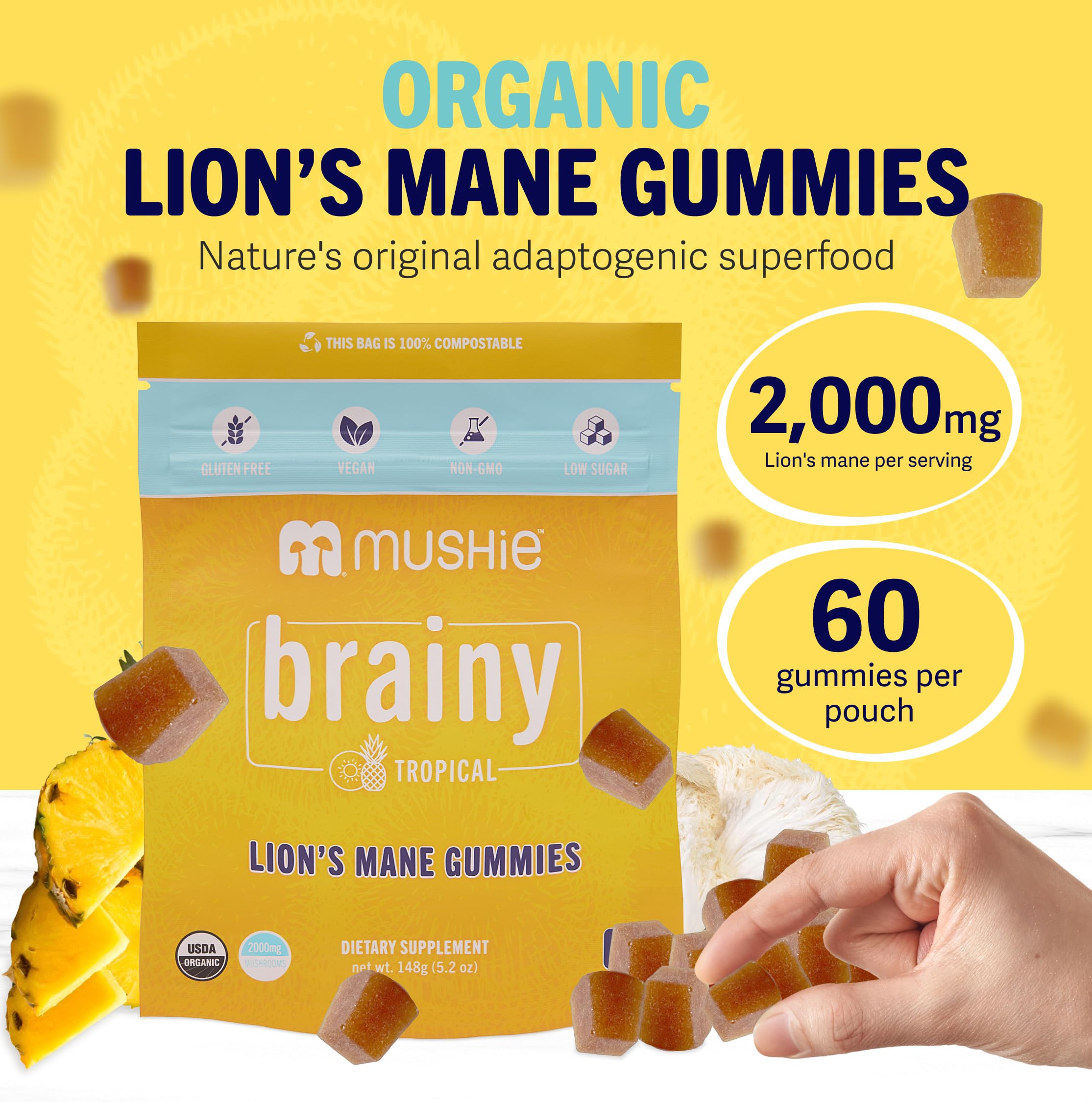 Foto 3 pulgar | Gominolas Mushie Lion's Mane Mushroom, 2000 Mg, Con Vitamina D, 60 Unidades - Venta Internacional.