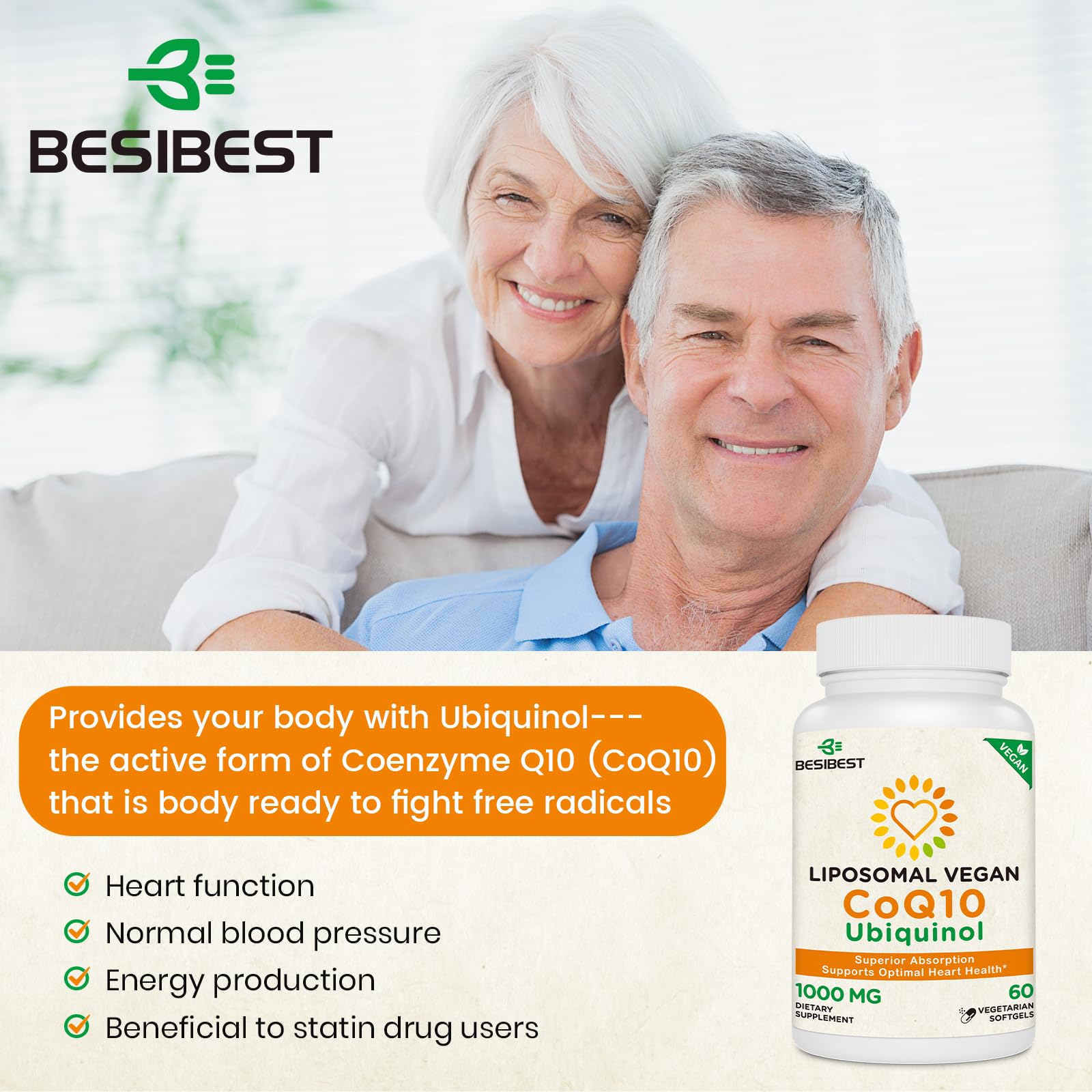 Foto 5 pulgar | Suplemento Besibest Liposomal Coq10 Ubiquinol 1000 Mg 120 Cápsulas Blandas - Venta Internacional.