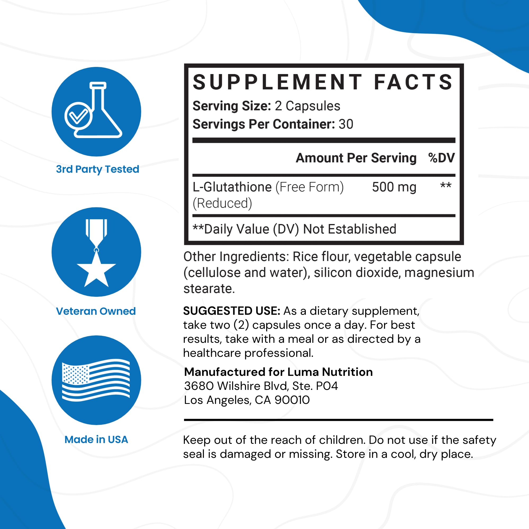 Foto 3 pulgar | Suplemento Luma Nutrition Glutatión 500 Mg 60 Cápsulas - Venta Internacional.