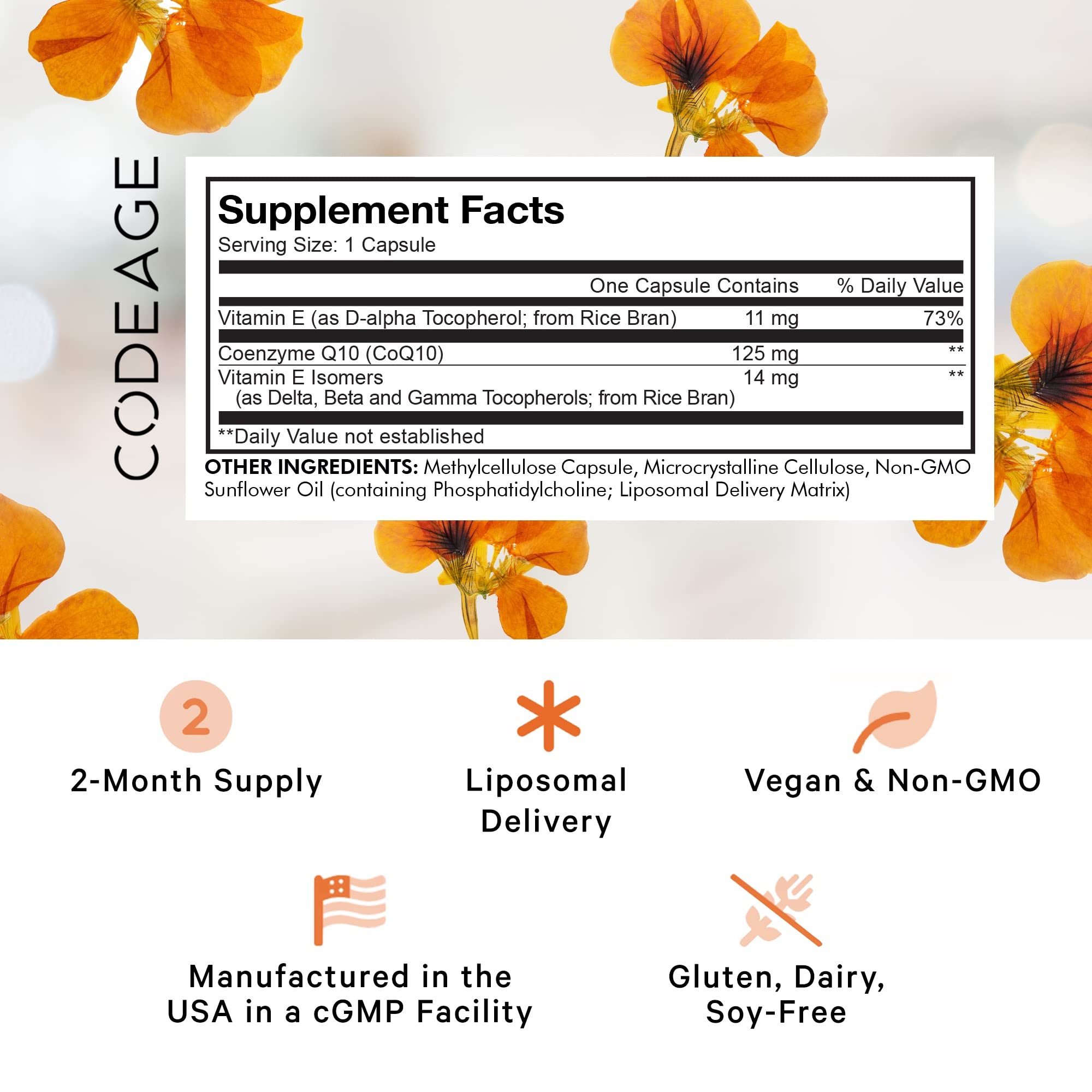 Foto 3 pulgar | Suplemento Codeage Liposomal Coq10 125 Mg Con Vitamina E 60 Cápsulas - Venta Internacional.