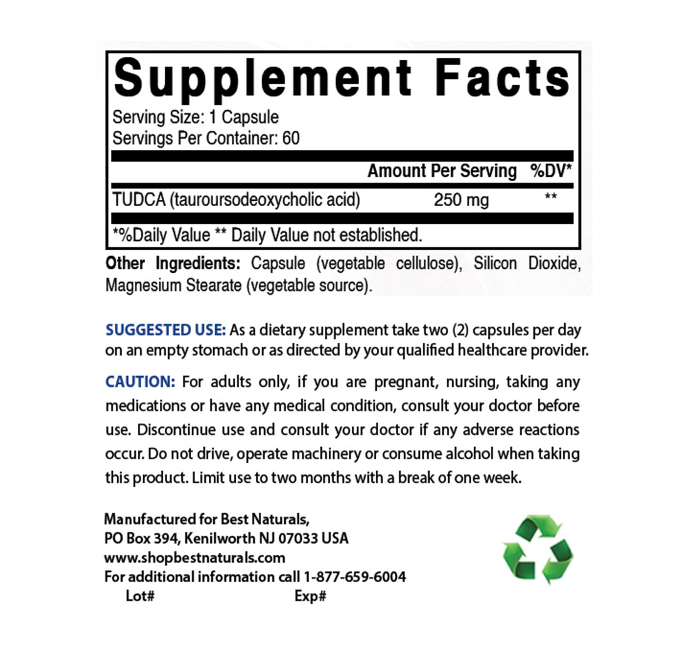 Foto 3 pulgar | Suplemento Best Naturals Tudca 250 Mg (ácido Tauroursodesoxicólico) - 60 Cápsulas Vegetarianas - Venta Internacional.