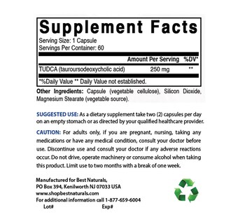 Foto 2 | Suplemento Best Naturals Tudca 250 Mg (ácido Tauroursodesoxicólico) - 60 Cápsulas Vegetarianas - Venta Internacional.