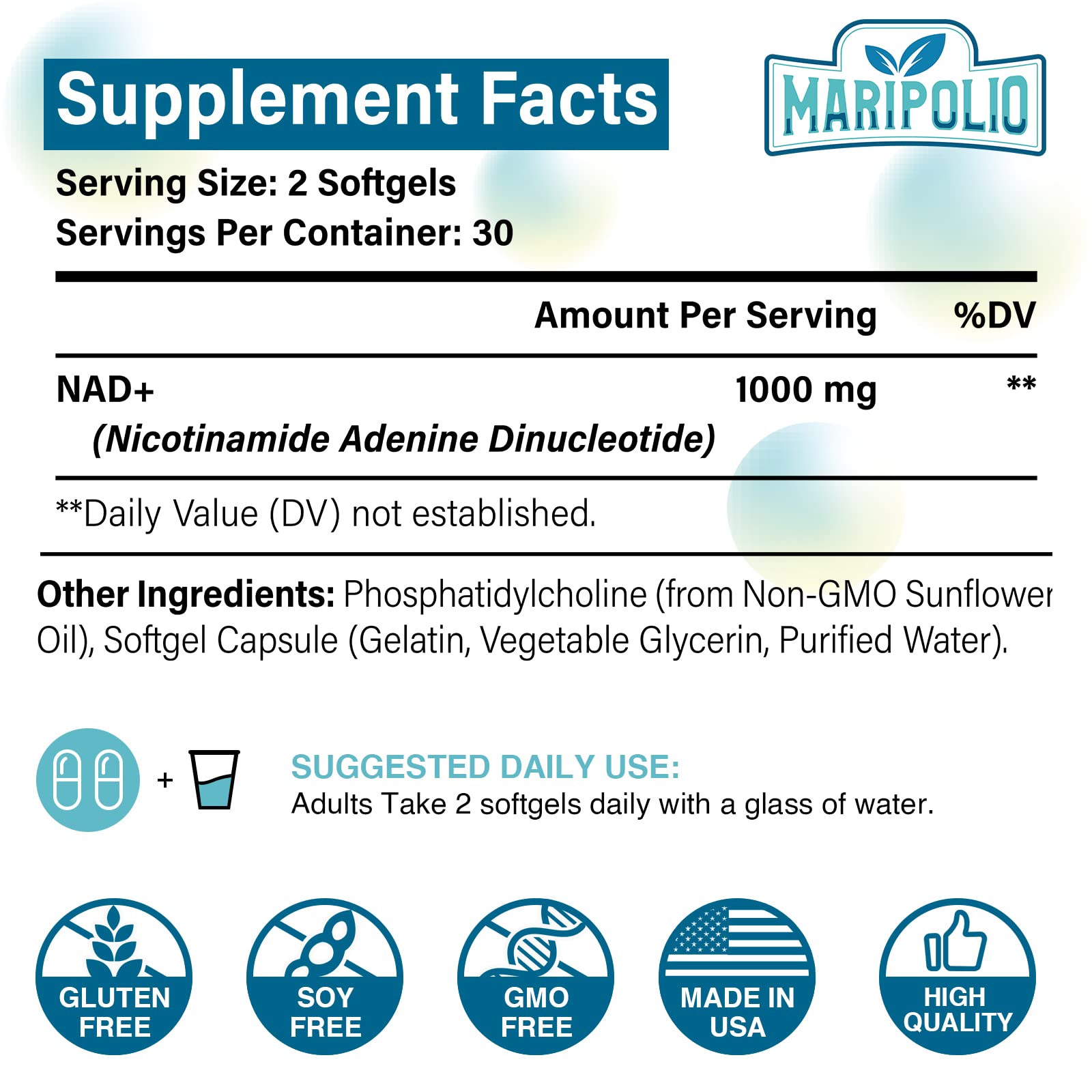 Foto 3 pulgar | Suplemento Maripolio Liposomal Nad+ 1000 Mg 60 Cápsulas Blandas - Venta Internacional