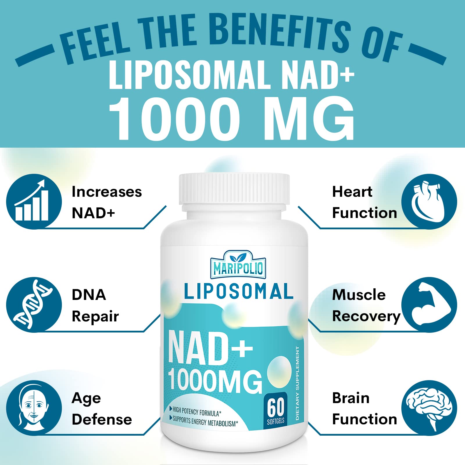 Foto 4 pulgar | Suplemento Maripolio Liposomal Nad+ 1000 Mg 60 Cápsulas Blandas - Venta Internacional