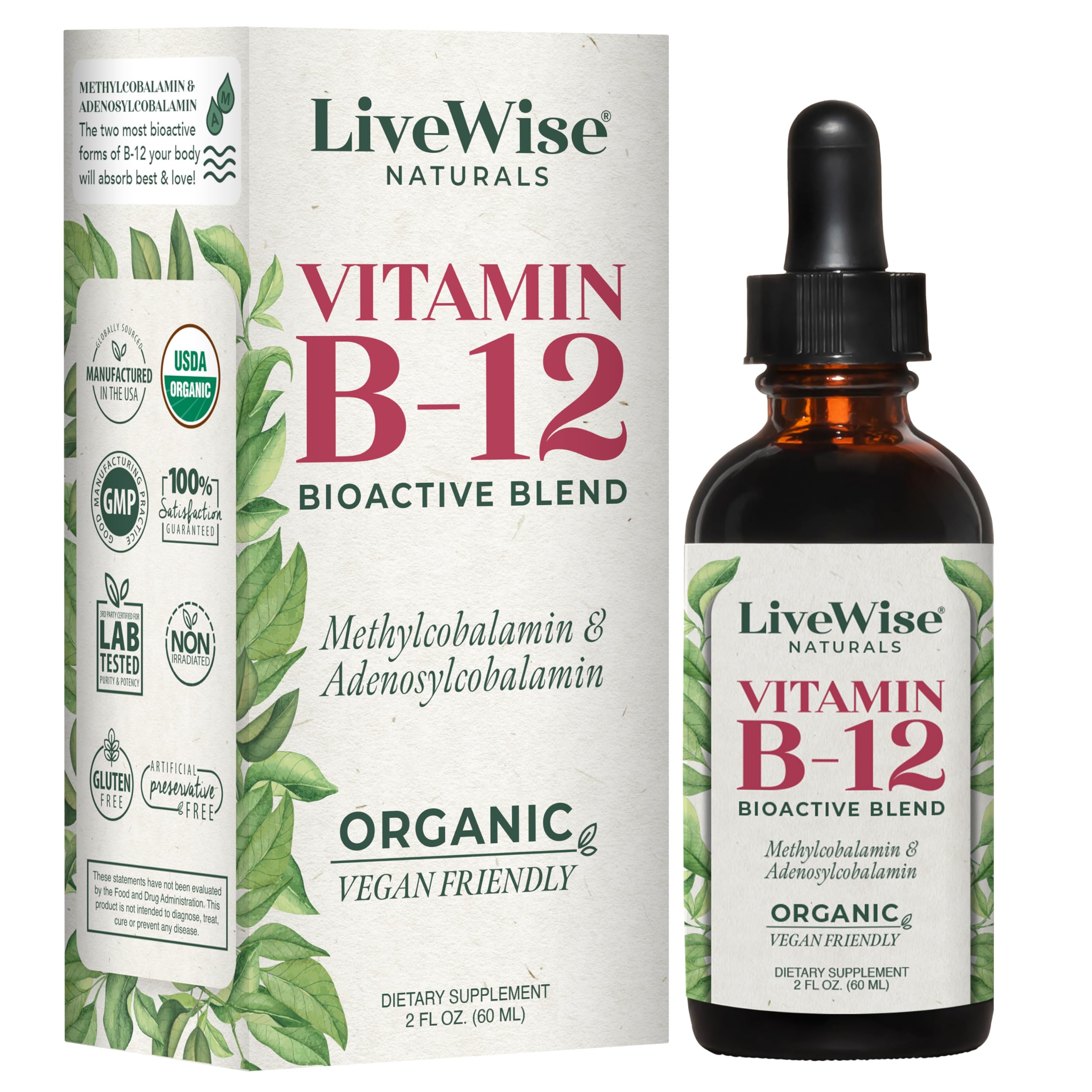 Foto 2 pulgar | Vitamina B12 Líquida Sublingual Vegana 2500 Mcg - Live Wise Naturals - Venta Internacional.