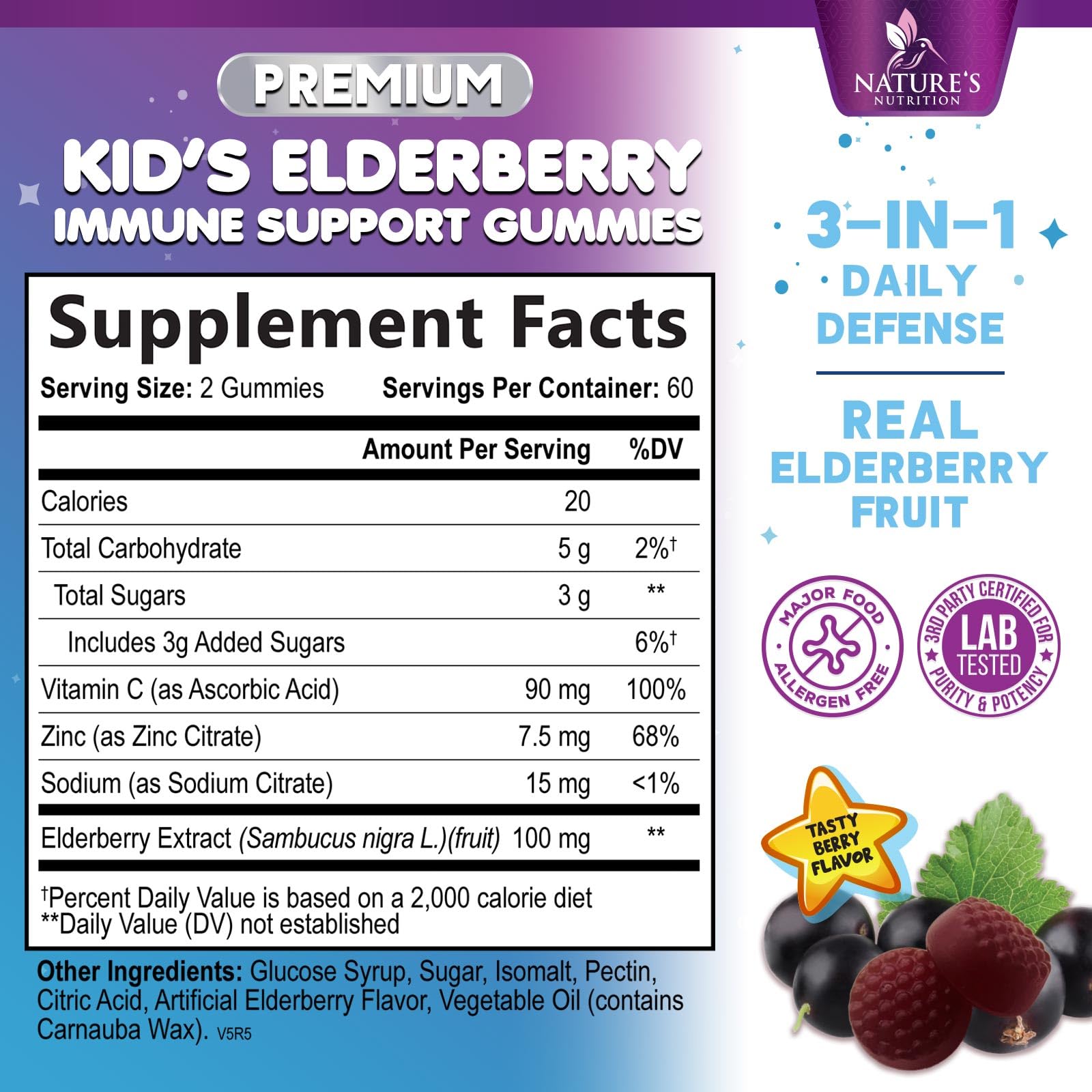 Foto 3 pulgar | Gomitas Nature's Nutrition Saúco con Vitamina C y Zinc 120 Gomitas - Venta Internacional