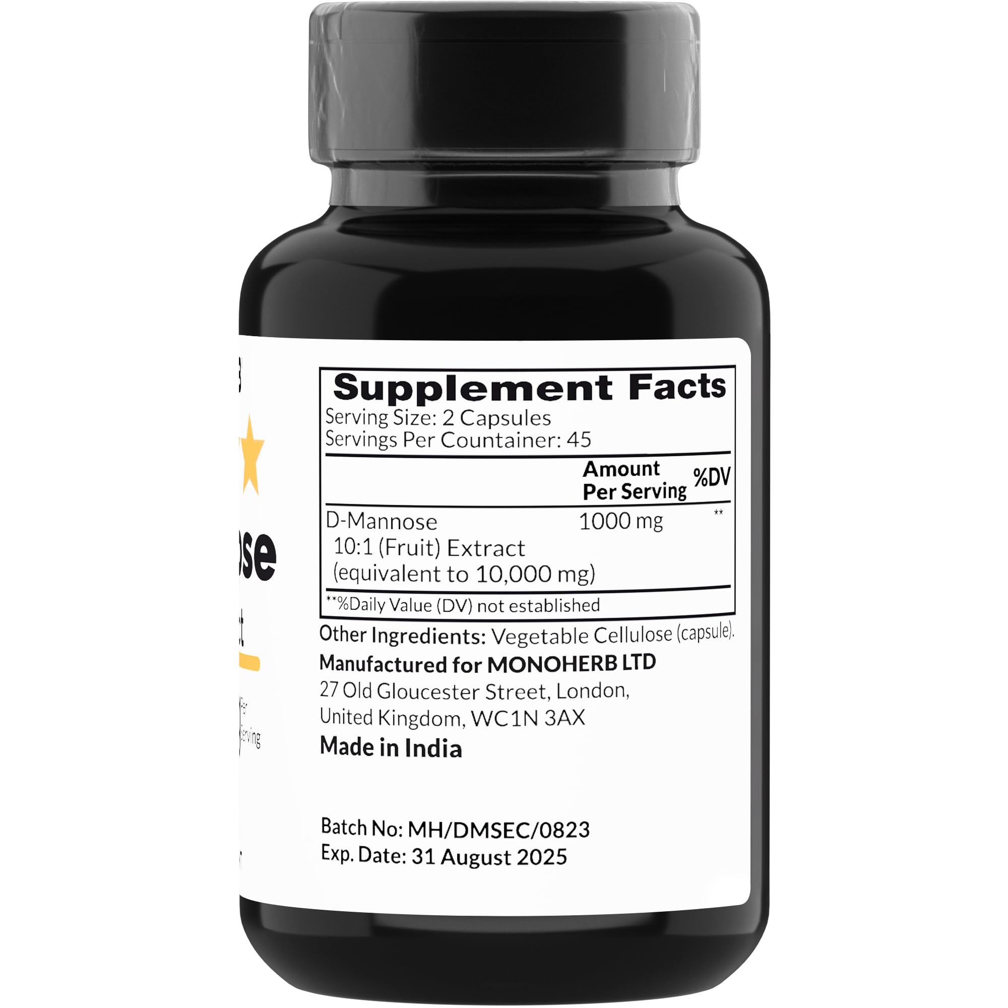 Foto 3 pulgar | Suplemento Monoherb De Extracto De D-manosa 1000 Mg 90 Cápsulas - Venta Internacional.