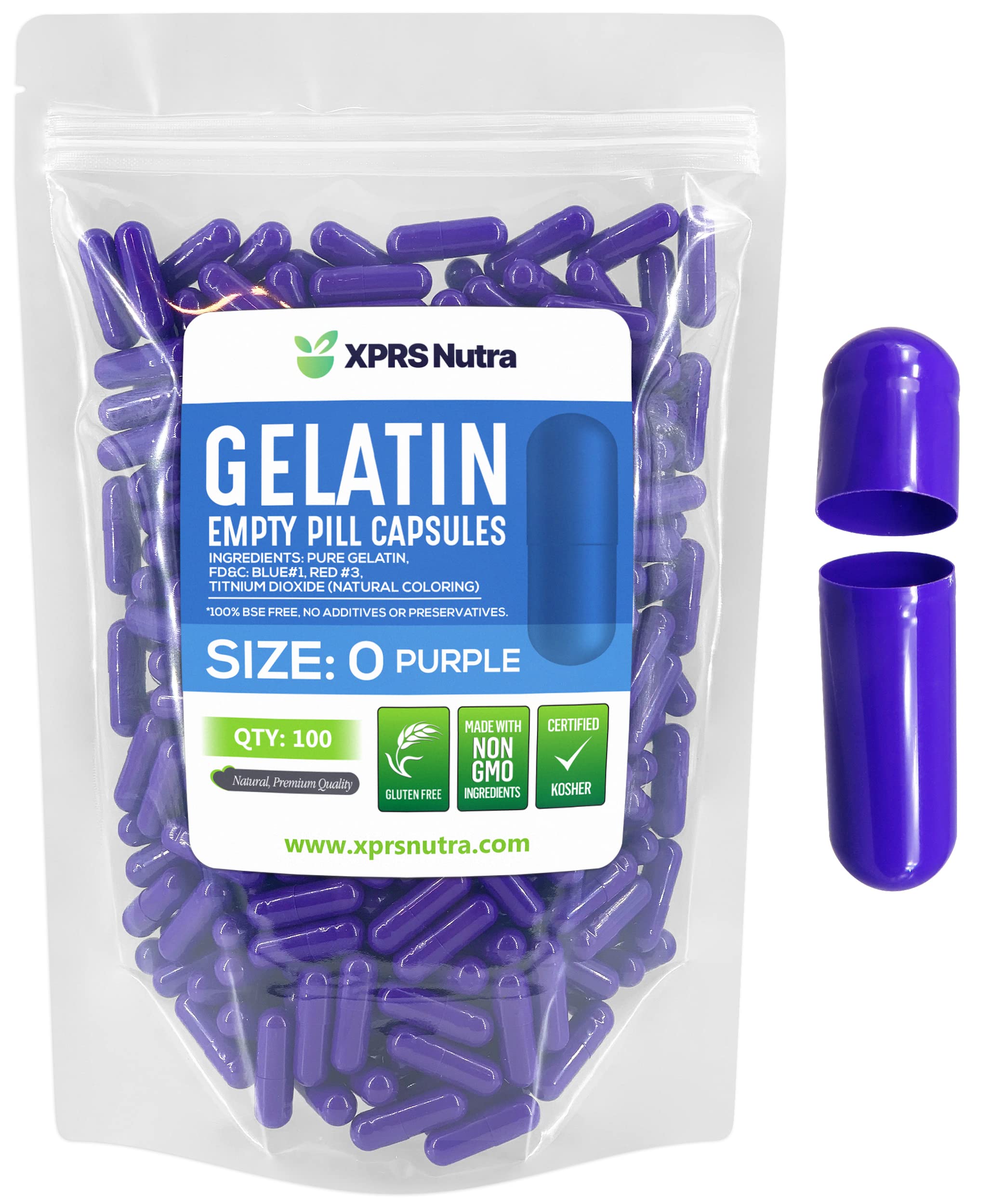 Foto 2 pulgar | Cápsulas Vacías Xprs Nutra, Tamaño 0 — 100 Unidades, Gelatina Morada - Venta Internacional.