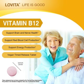 Foto 3 | Suplemento Lovita De Vitamina B12, 1000 Mcg, Liberación Prolongada, 60 Tabletas - Venta Internacional.
