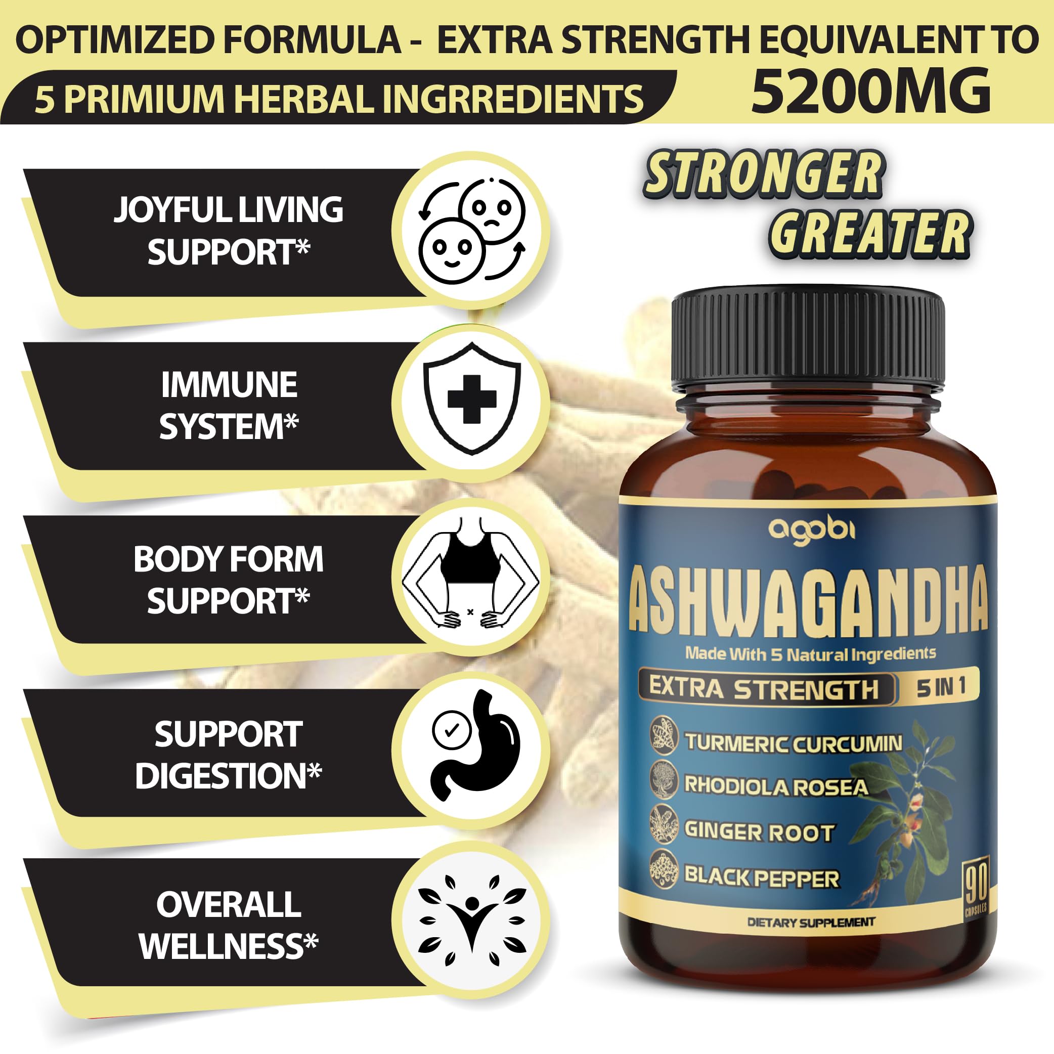 Foto 4 pulgar | Suplemento De Extracto De Ashwagandha Agobi 90 Cápsulas - Venta Internacional