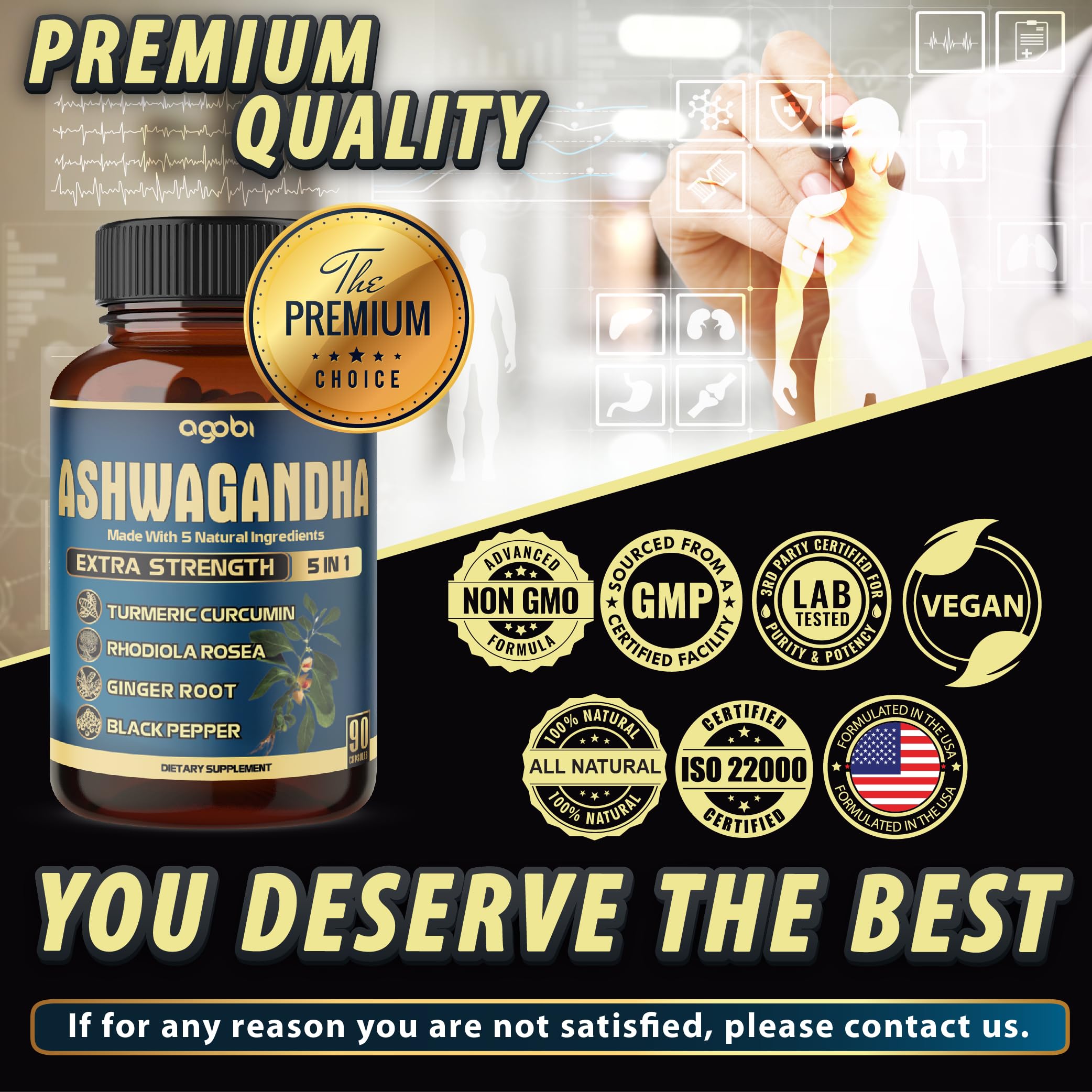 Foto 7 | Suplemento De Extracto De Ashwagandha Agobi 90 Cápsulas - Venta Internacional