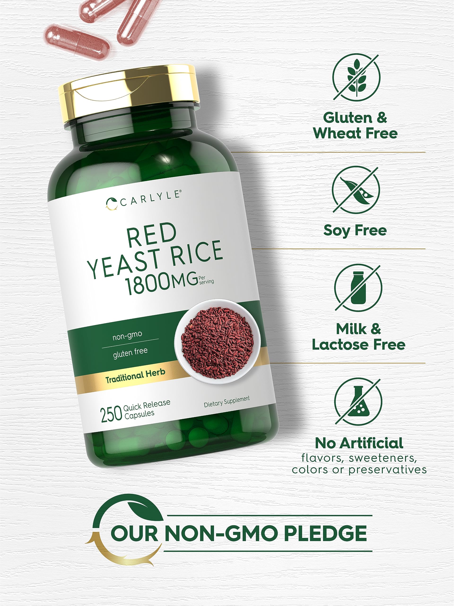 Foto 5 pulgar | Suplemento Carlyle Red Yeast Rice 250 Cápsulas Sin Ogm Y Sin Gluten - Venta Internacional.