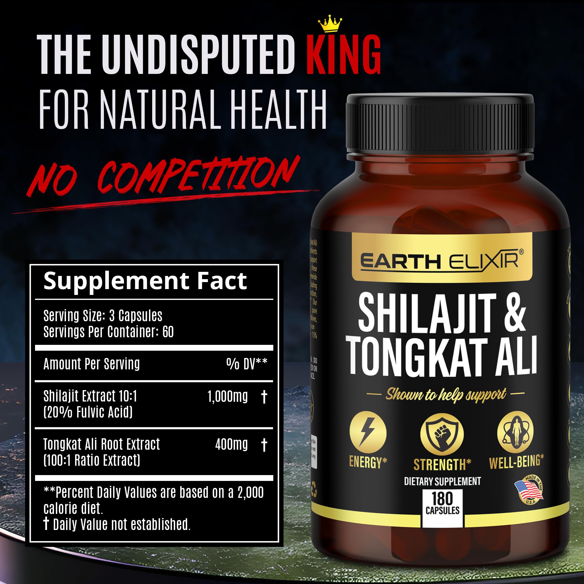 Foto 3 pulgar | Suplemento Earth Elixir Shilajit 1000 Mg Y Tongkat Ali 400 Mg - Venta Internacional.
