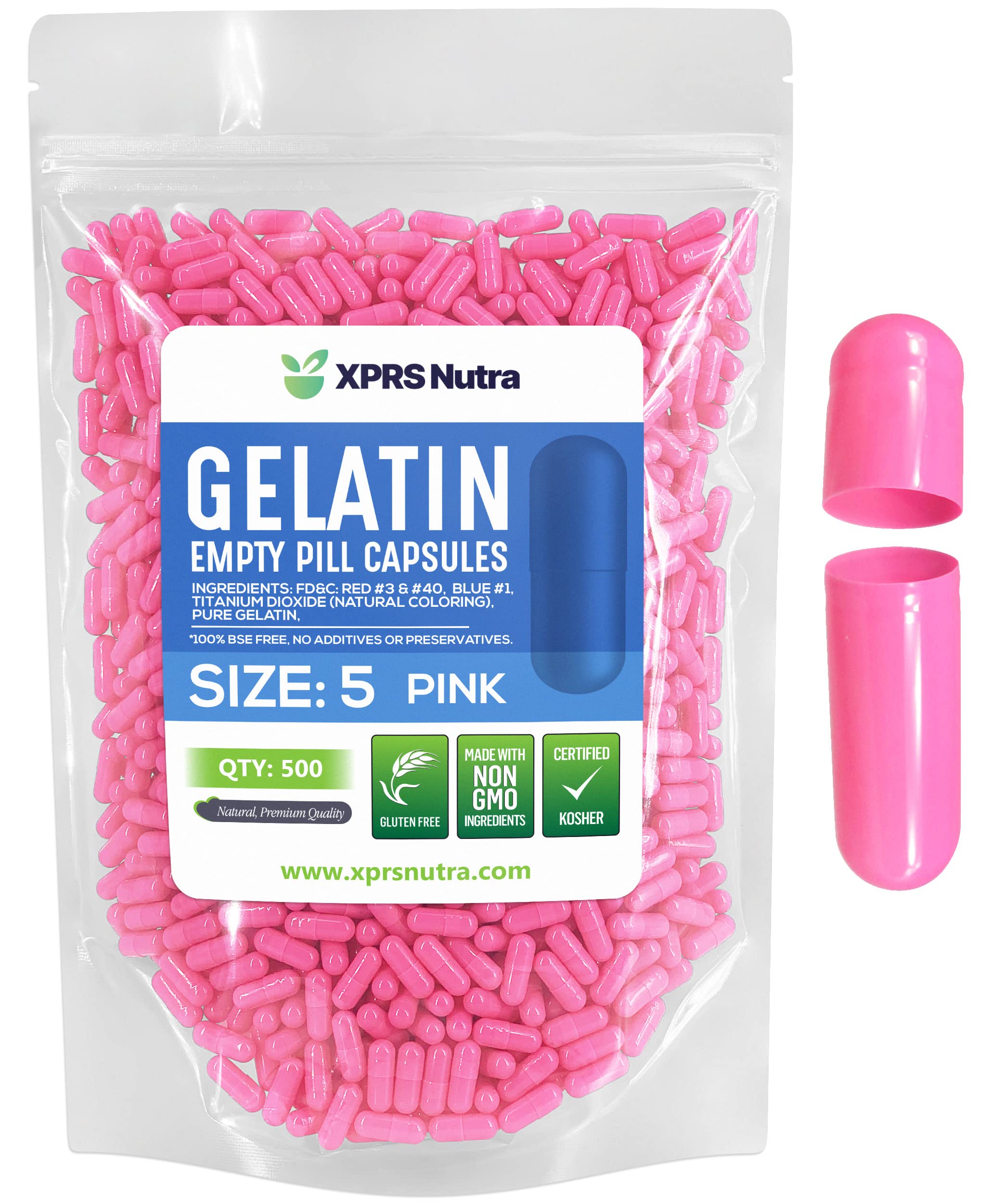Cápsulas Vacías Xprs Nutra, Tamaño 5, 500 Unidades, Gelatina Rosa - Venta Internacional.