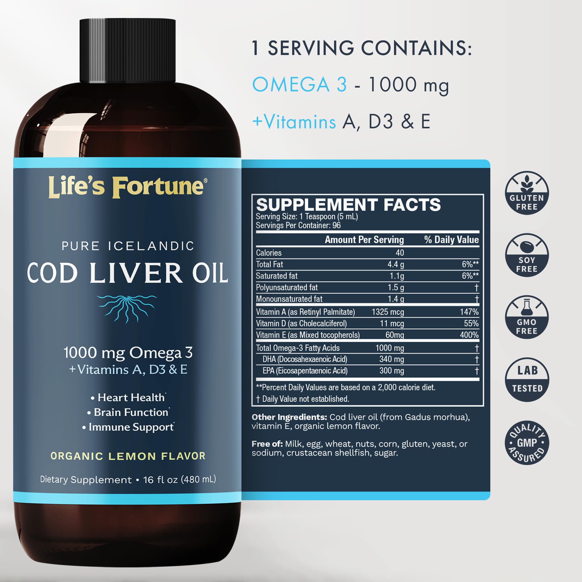 Foto 2 | Suplemento De Aceite De Hígado De Bacalao Orgánico Life's Fortune, 500 Ml - Venta Internacional.