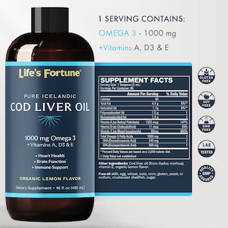 Foto 2 | Suplemento De Aceite De Hígado De Bacalao Orgánico Life's Fortune, 500 Ml - Venta Internacional.